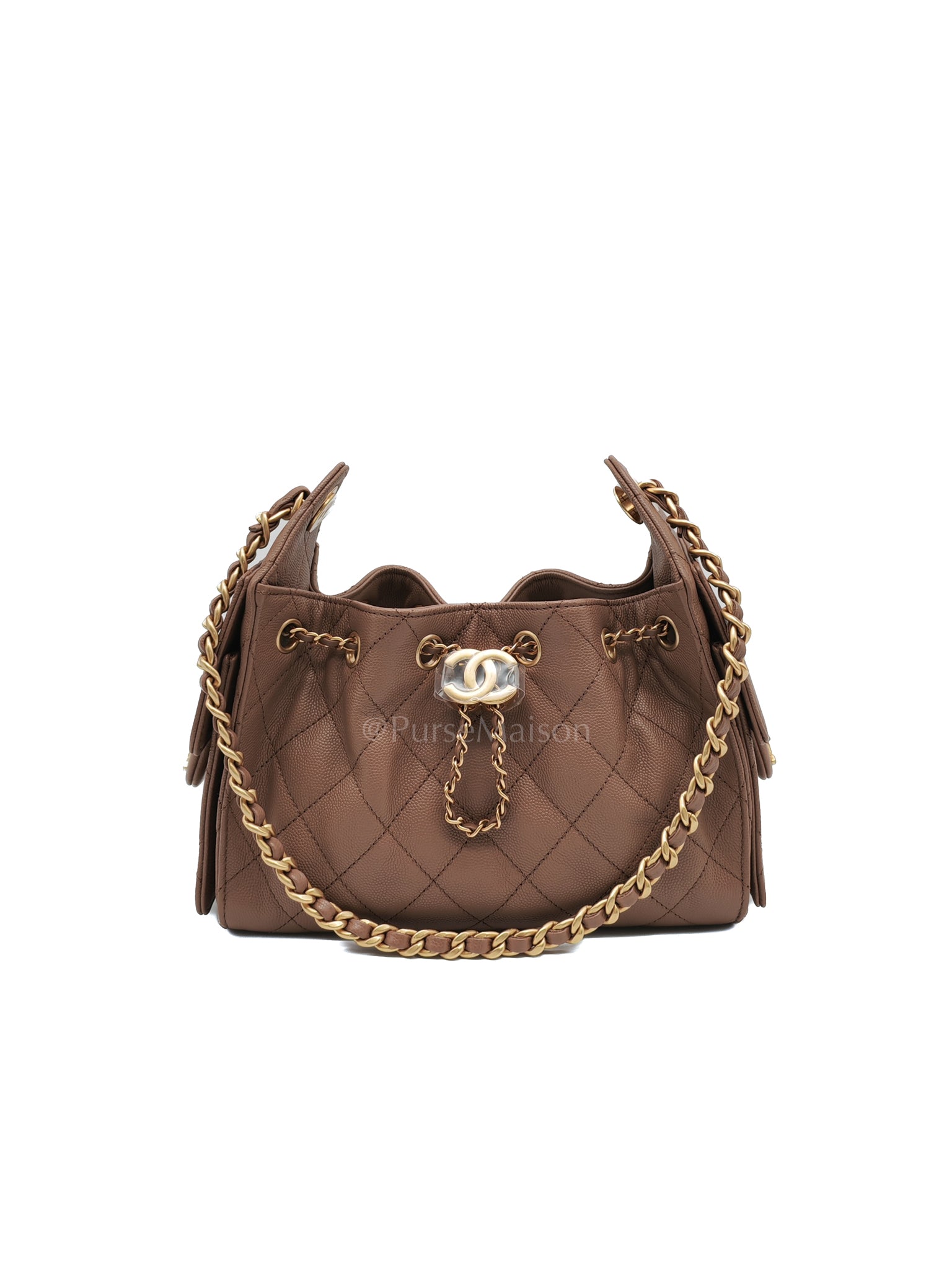 25 Mini in Dark Beige Caviar Leather and Aged Gold Hardware (Microchip) | Purse Maison Luxury Bags Shop