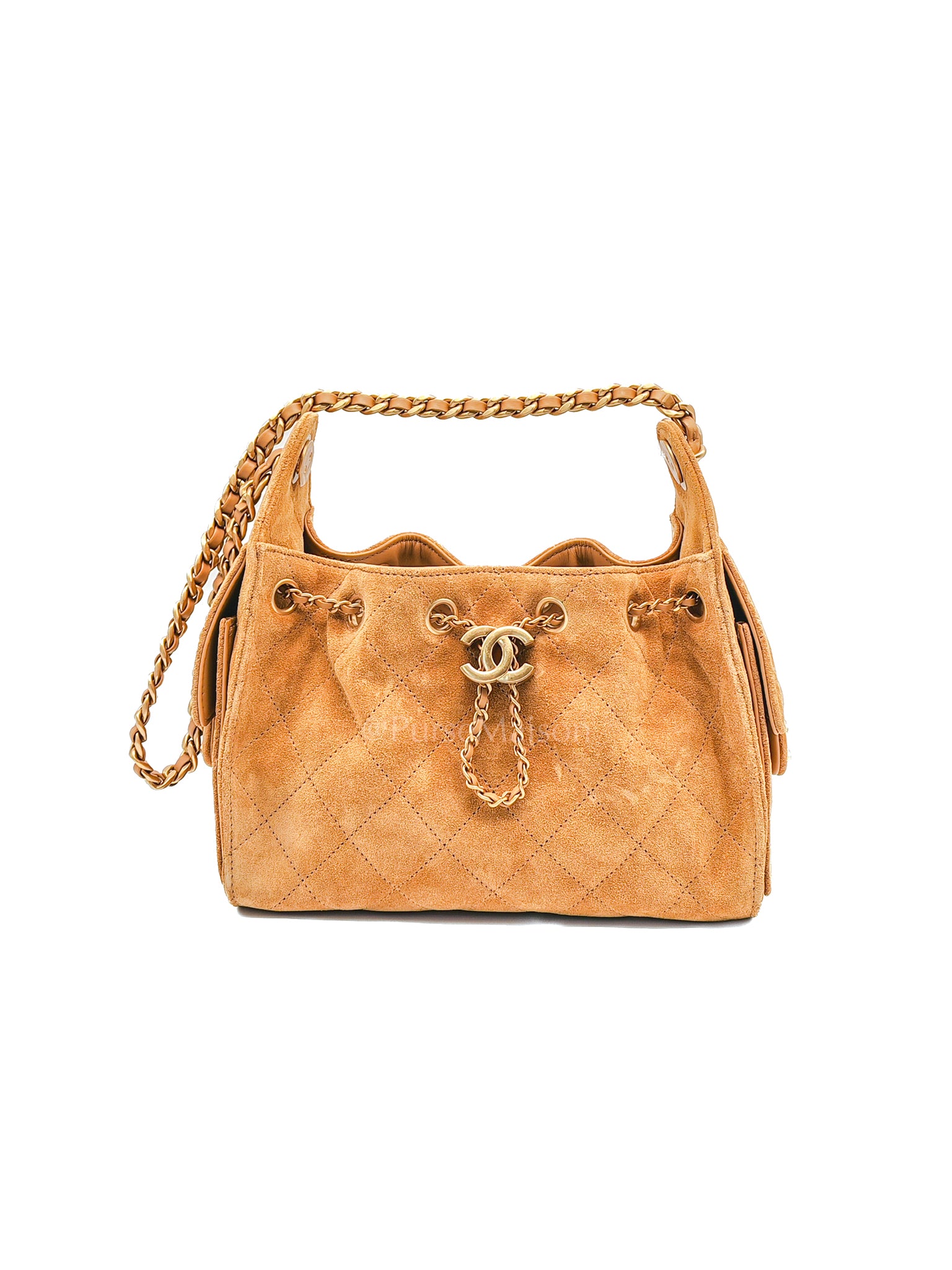 25 Mini in Dark Beige in Quilted Suede Calfskin Leather and Aged Gold Hardware (Microchip) | Purse Maison Luxury Bags Shop