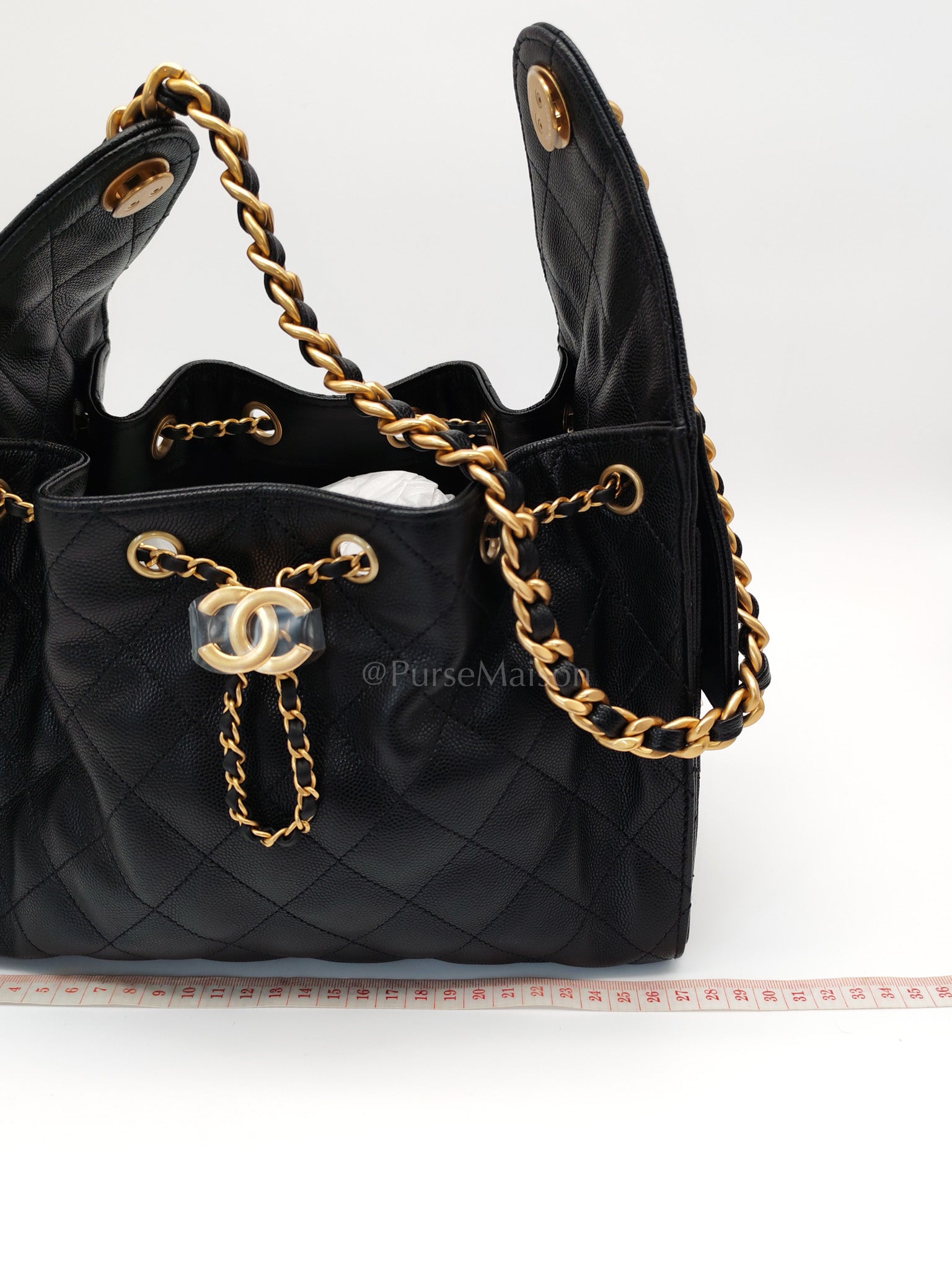 25 Small Black Caviar Leather in Aged Gold Hardware Microchip(HH****C1) | Purse Maison Luxury Bags Shop