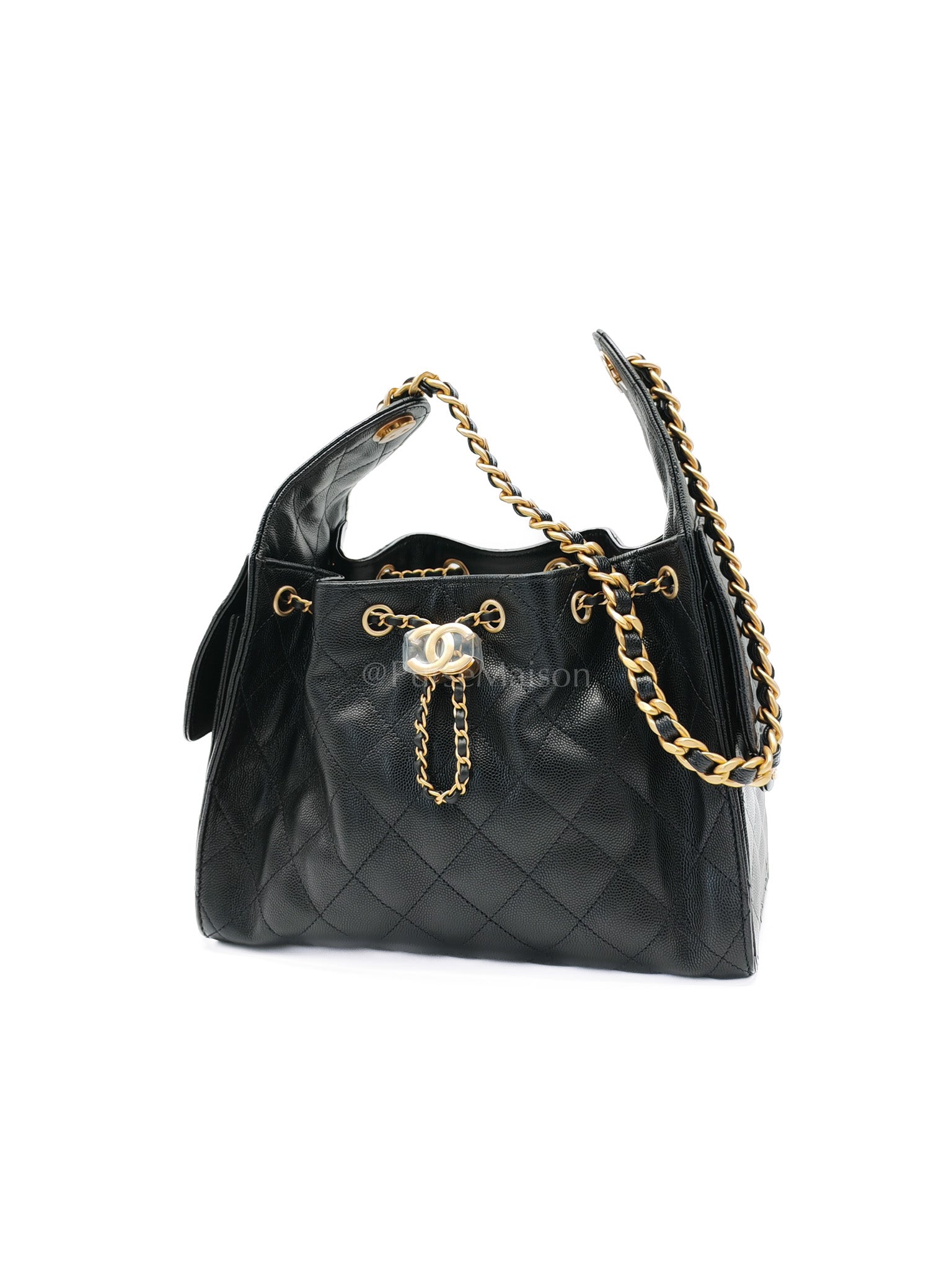 25 Small Black Caviar Leather in Aged Gold Hardware Microchip(HH****C1) | Purse Maison Luxury Bags Shop