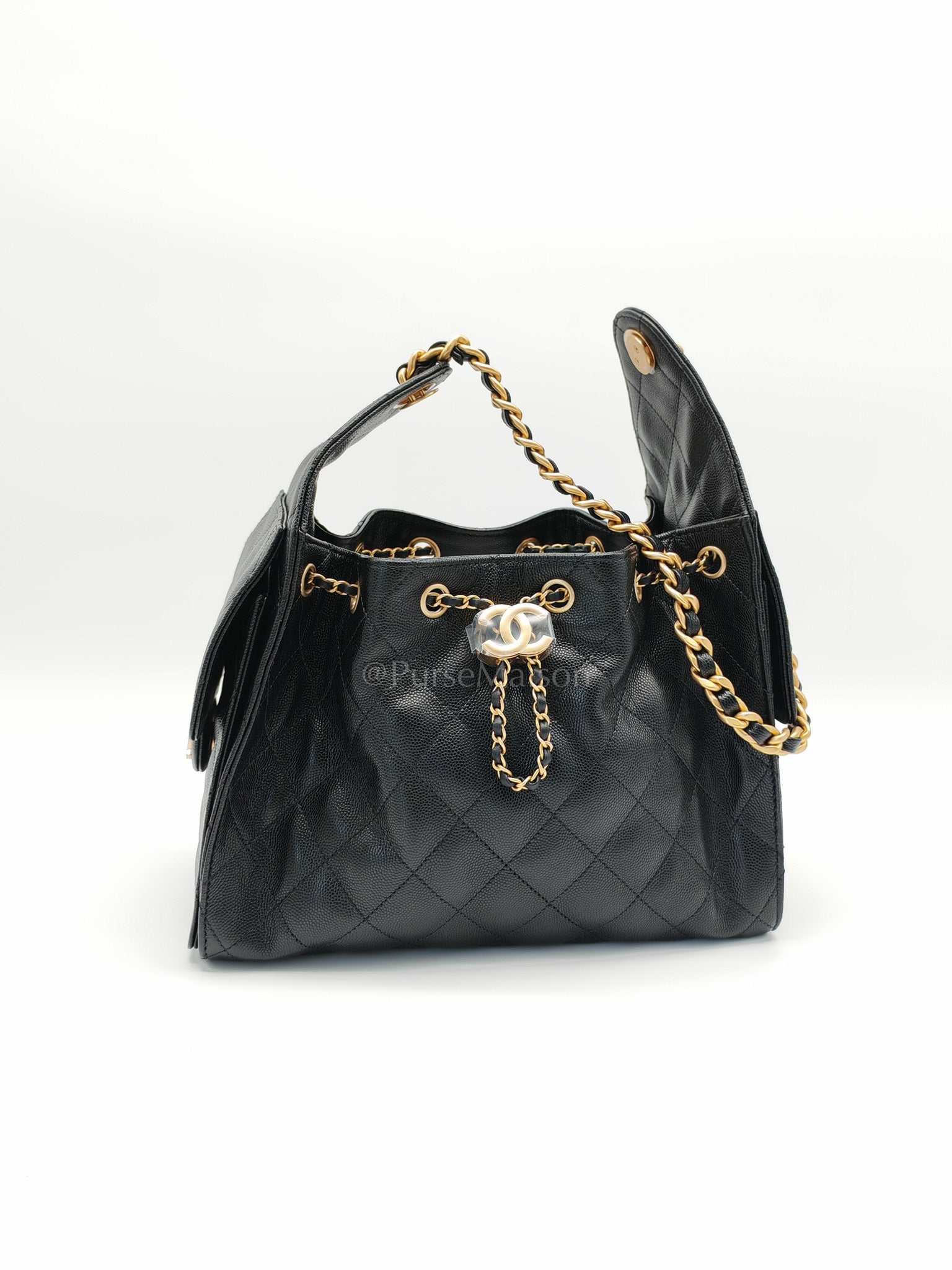 25 Small Black Caviar Leather in Aged Gold Hardware Microchip(HH****C1) | Purse Maison Luxury Bags Shop