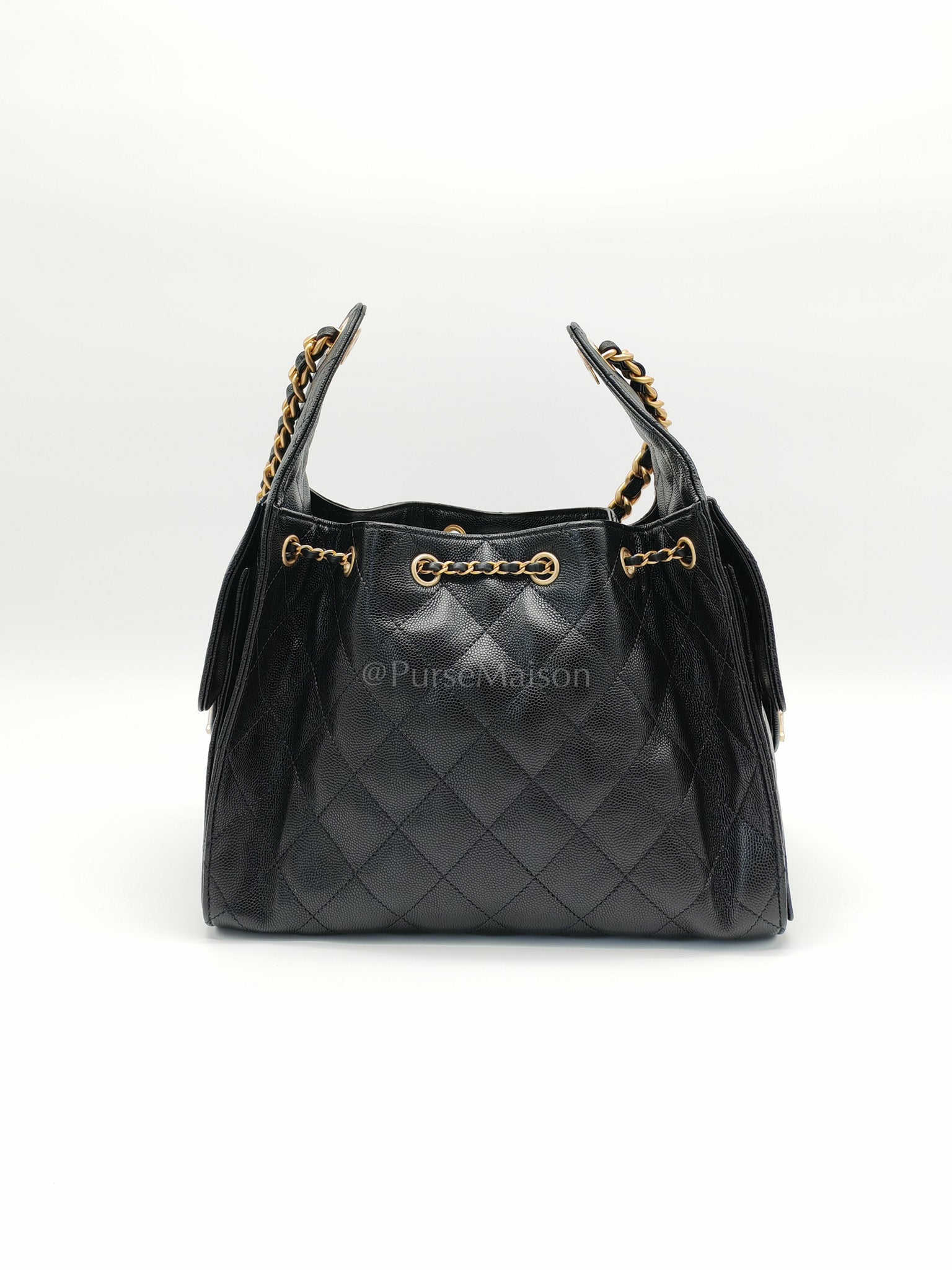 25 Small Black Caviar Leather in Aged Gold Hardware Microchip(HH****C1) | Purse Maison Luxury Bags Shop