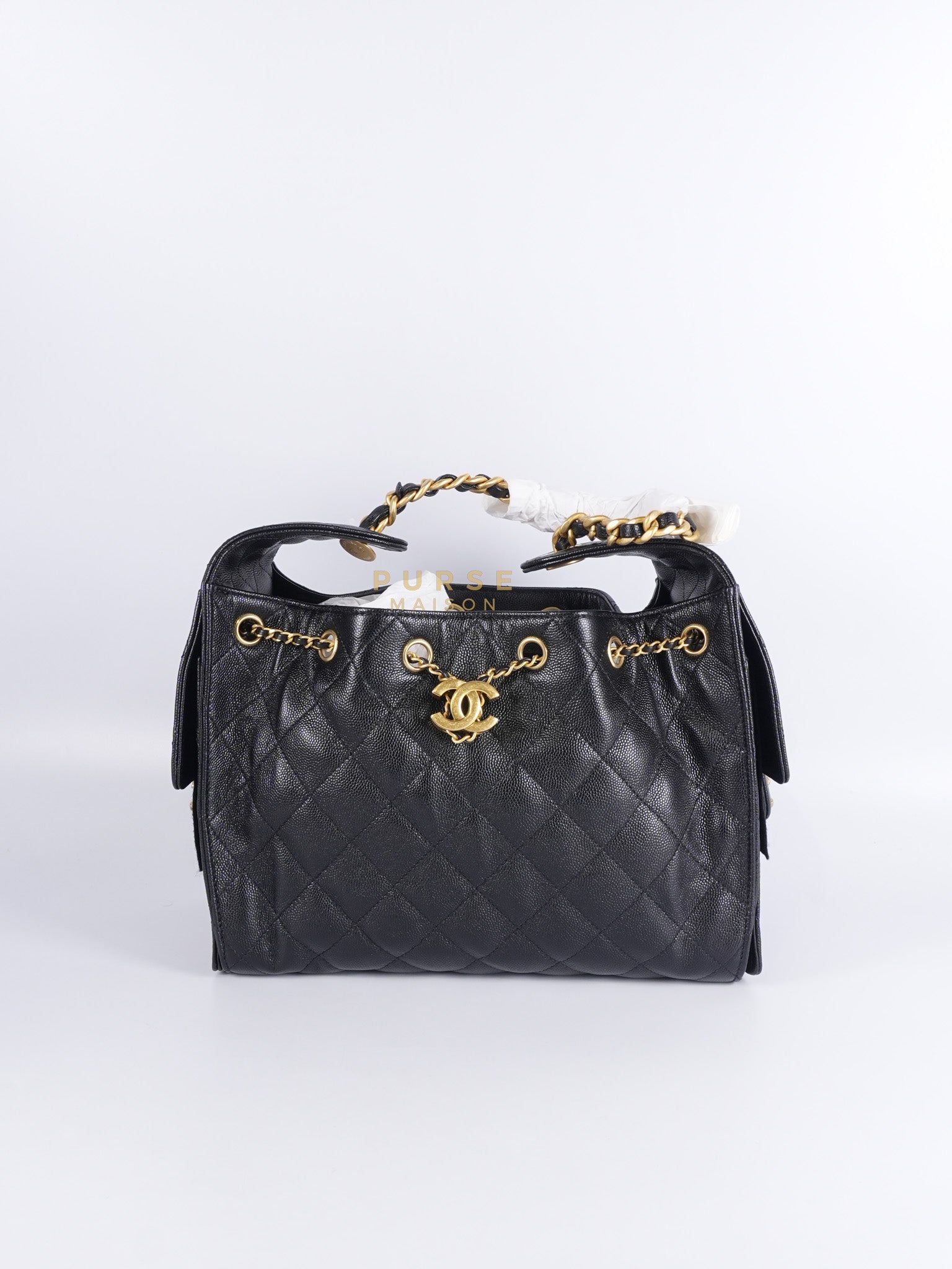 25 Small Black in Caviar Leather and Aged Gold Hardware (Microchip) | Purse Maison Luxury Bags Shop