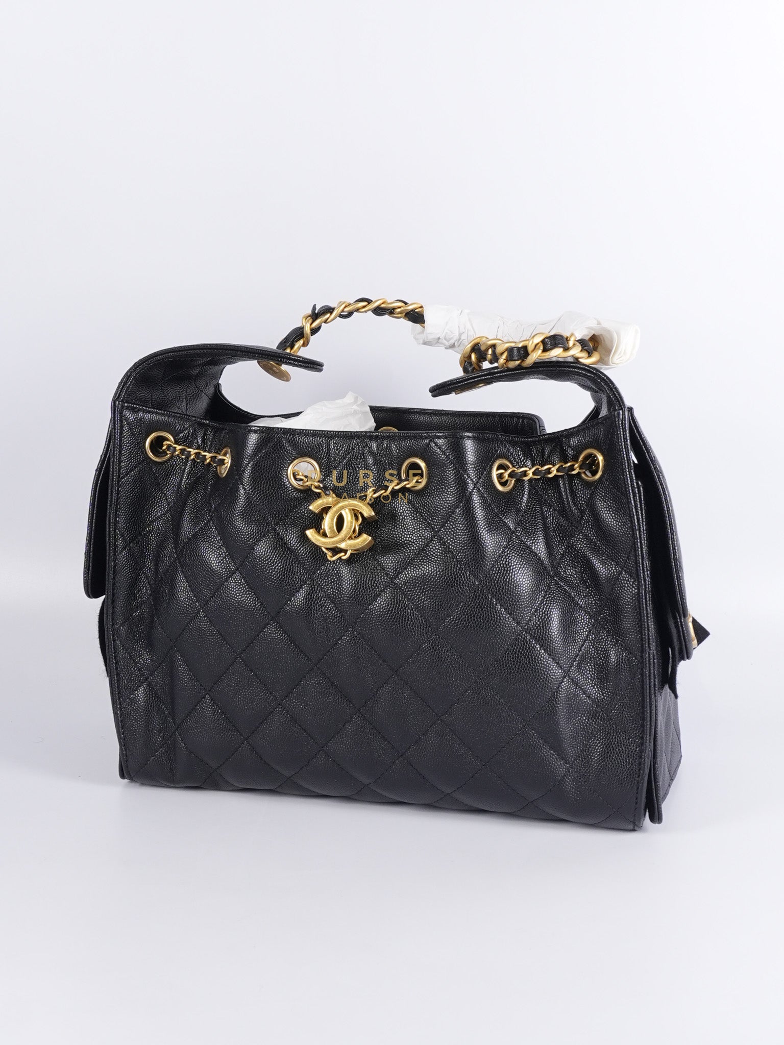 25 Small Black in Caviar Leather and Aged Gold Hardware (Microchip) | Purse Maison Luxury Bags Shop