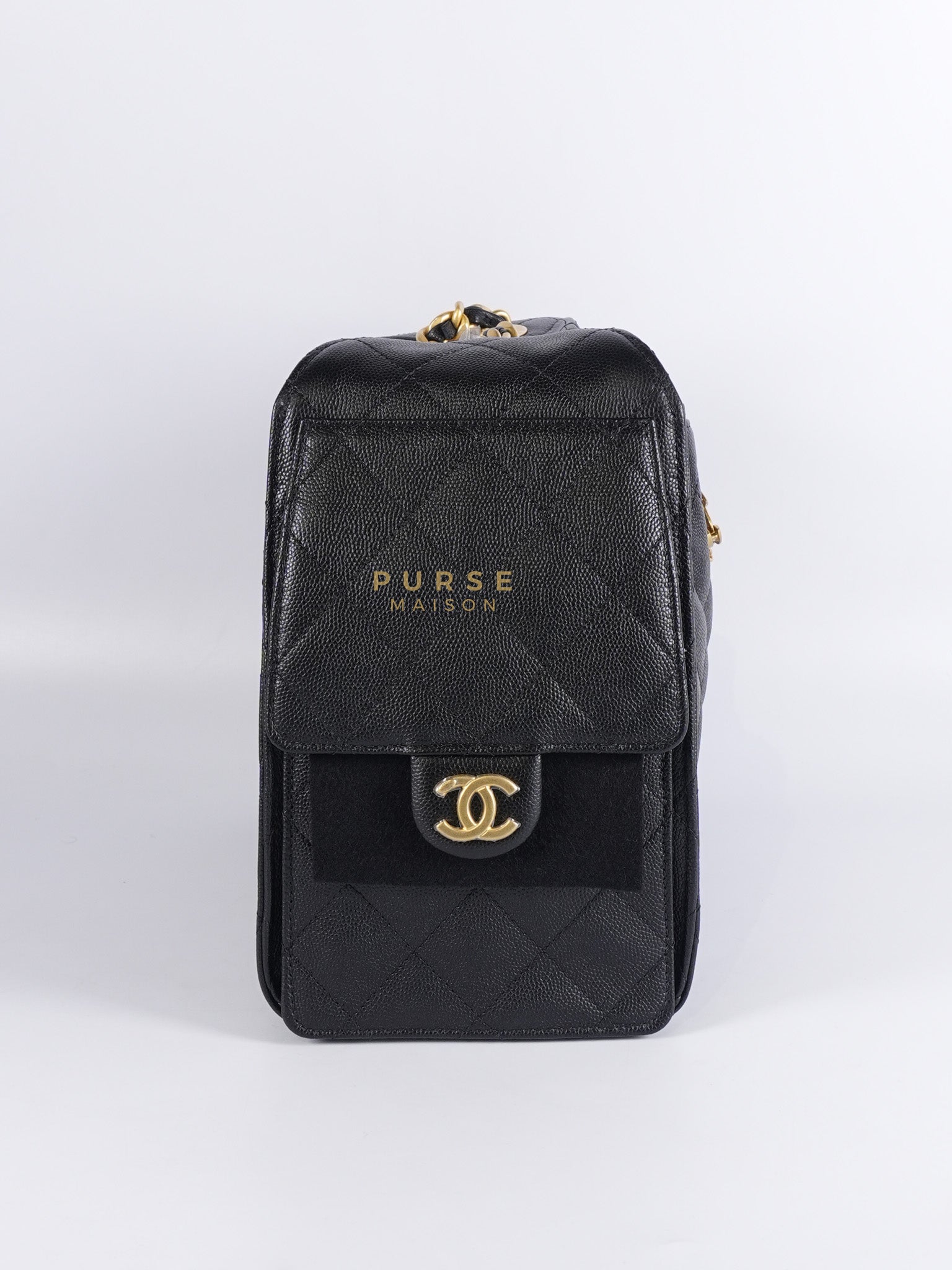 25 Small Black in Caviar Leather and Aged Gold Hardware (Microchip) | Purse Maison Luxury Bags Shop