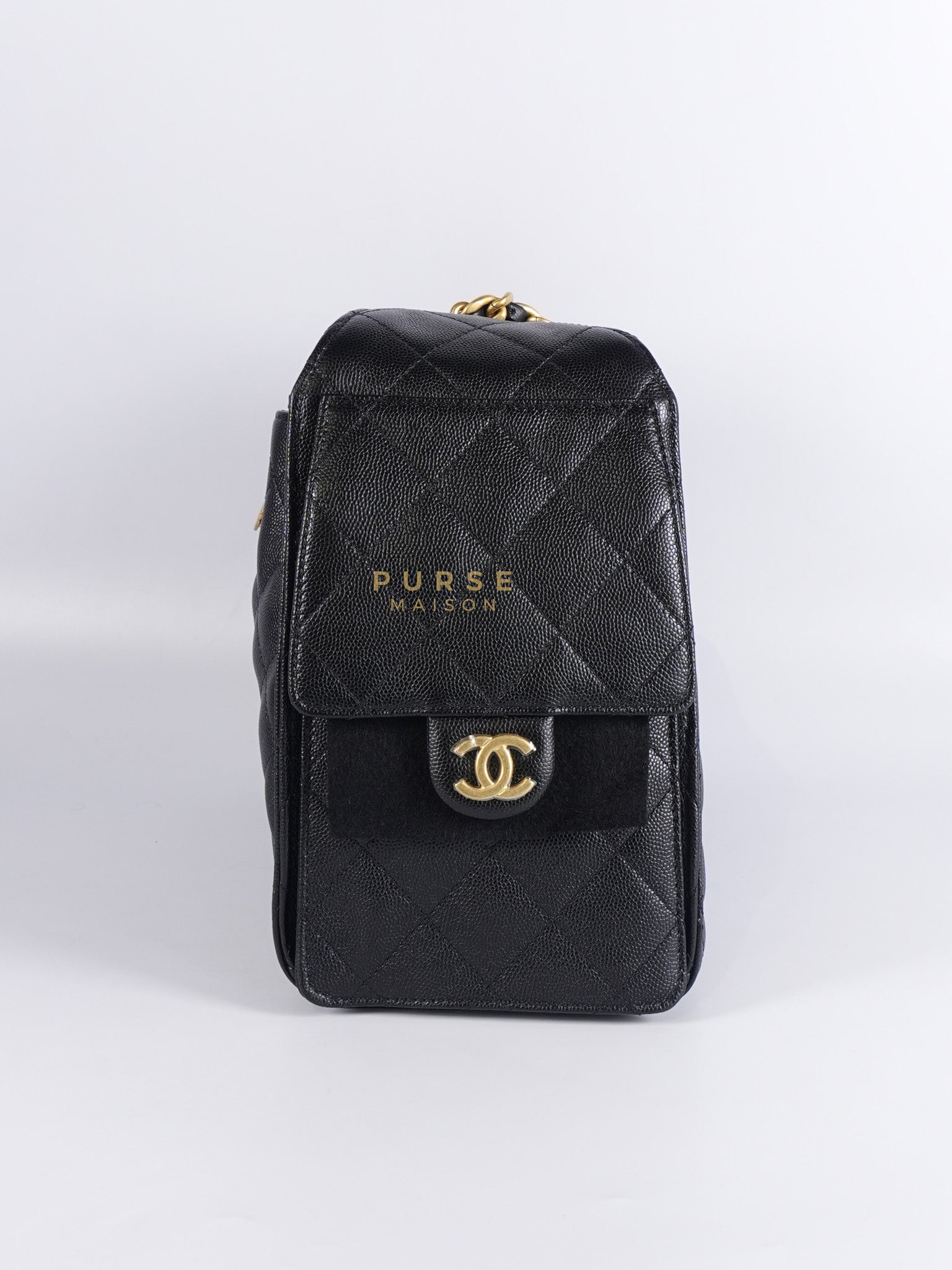 25 Small Black in Caviar Leather and Aged Gold Hardware (Microchip) | Purse Maison Luxury Bags Shop