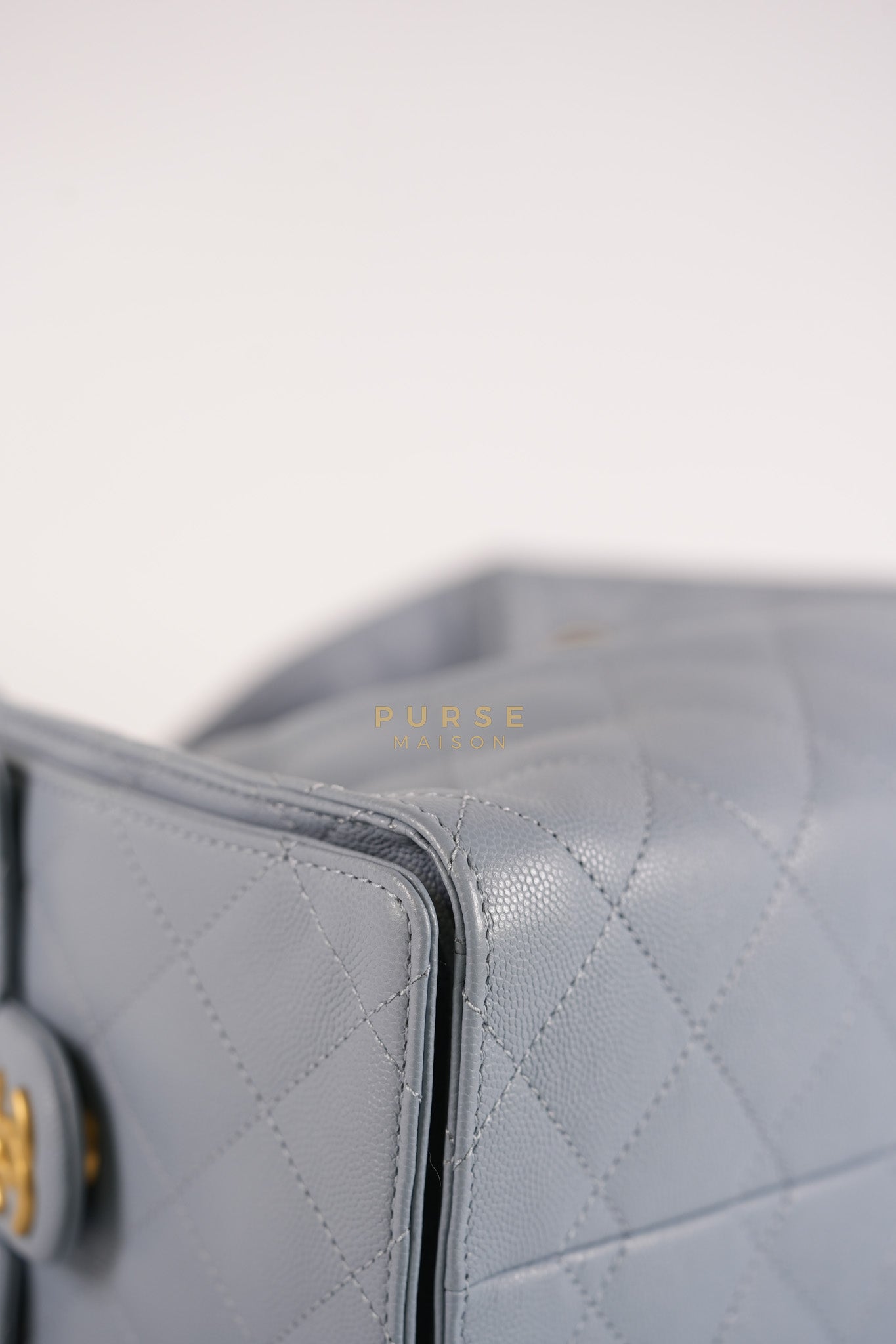 25 Small Handbag in Light Blue Quilted Caviar Leather and Gold Hardware (Microchip) | Purse Maison Luxury Bags Shop