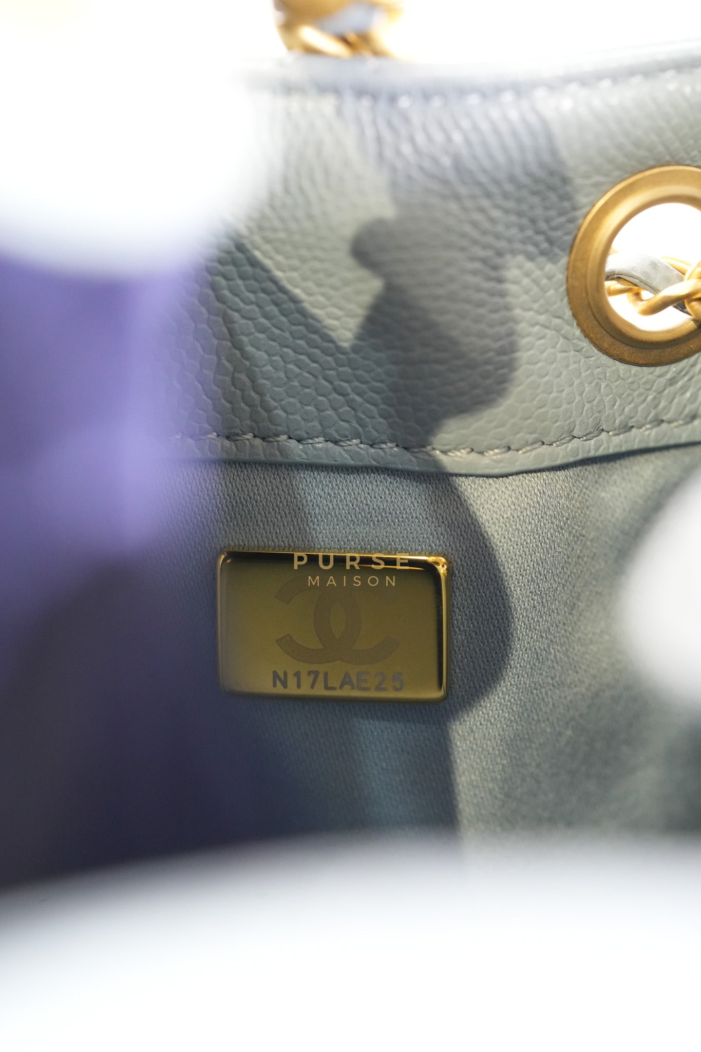 25 Small Handbag in Light Blue Quilted Caviar Leather and Gold Hardware (Microchip) | Purse Maison Luxury Bags Shop