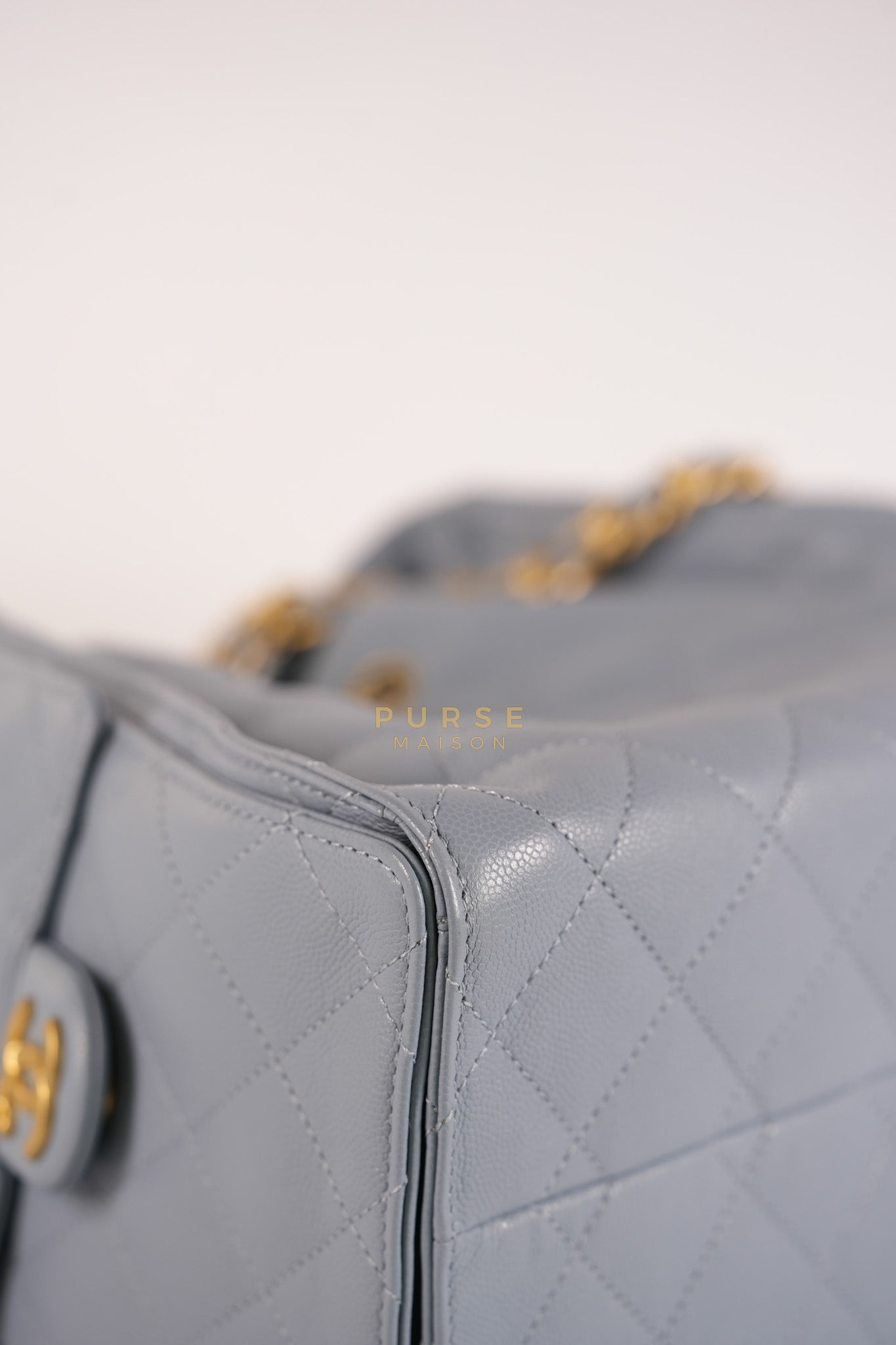 25 Small Handbag in Light Blue Quilted Caviar Leather and Gold Hardware (Microchip) | Purse Maison Luxury Bags Shop