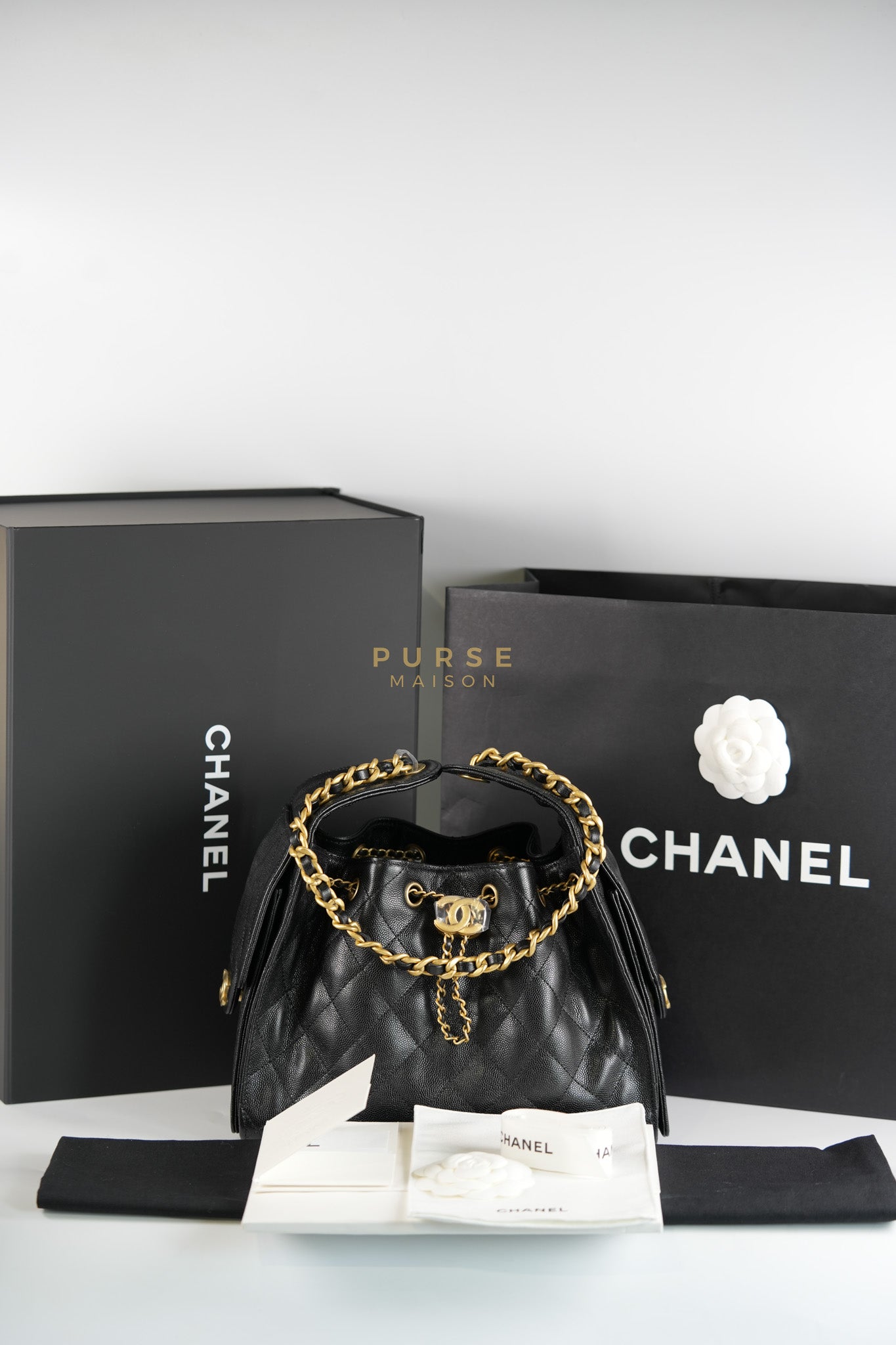 25 Small Hobo Tote Bag in Black Caviar Leather & Aged Gold Hardware Microchip (UA****03) | Purse Maison Luxury Bags Shop