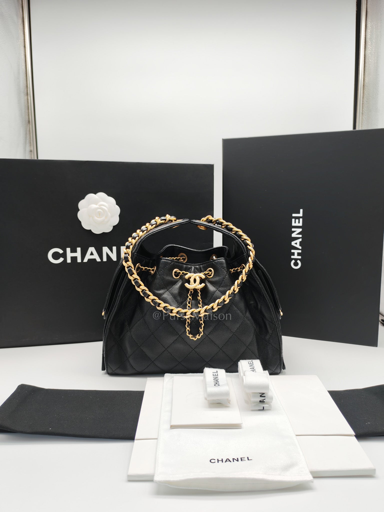 25 Small in Black Caviar Leather Aged Gold Hardware (Microchip) | Purse Maison Luxury Bags Shop