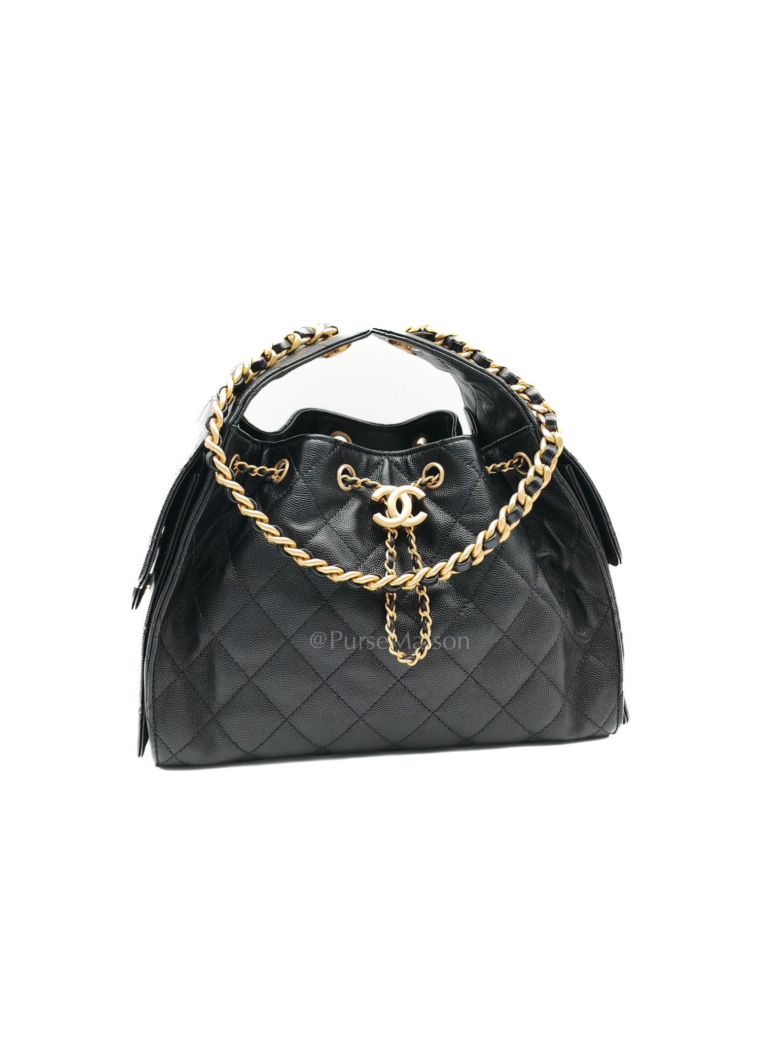 25 Small in Black Caviar Leather Aged Gold Hardware (Microchip) | Purse Maison Luxury Bags Shop