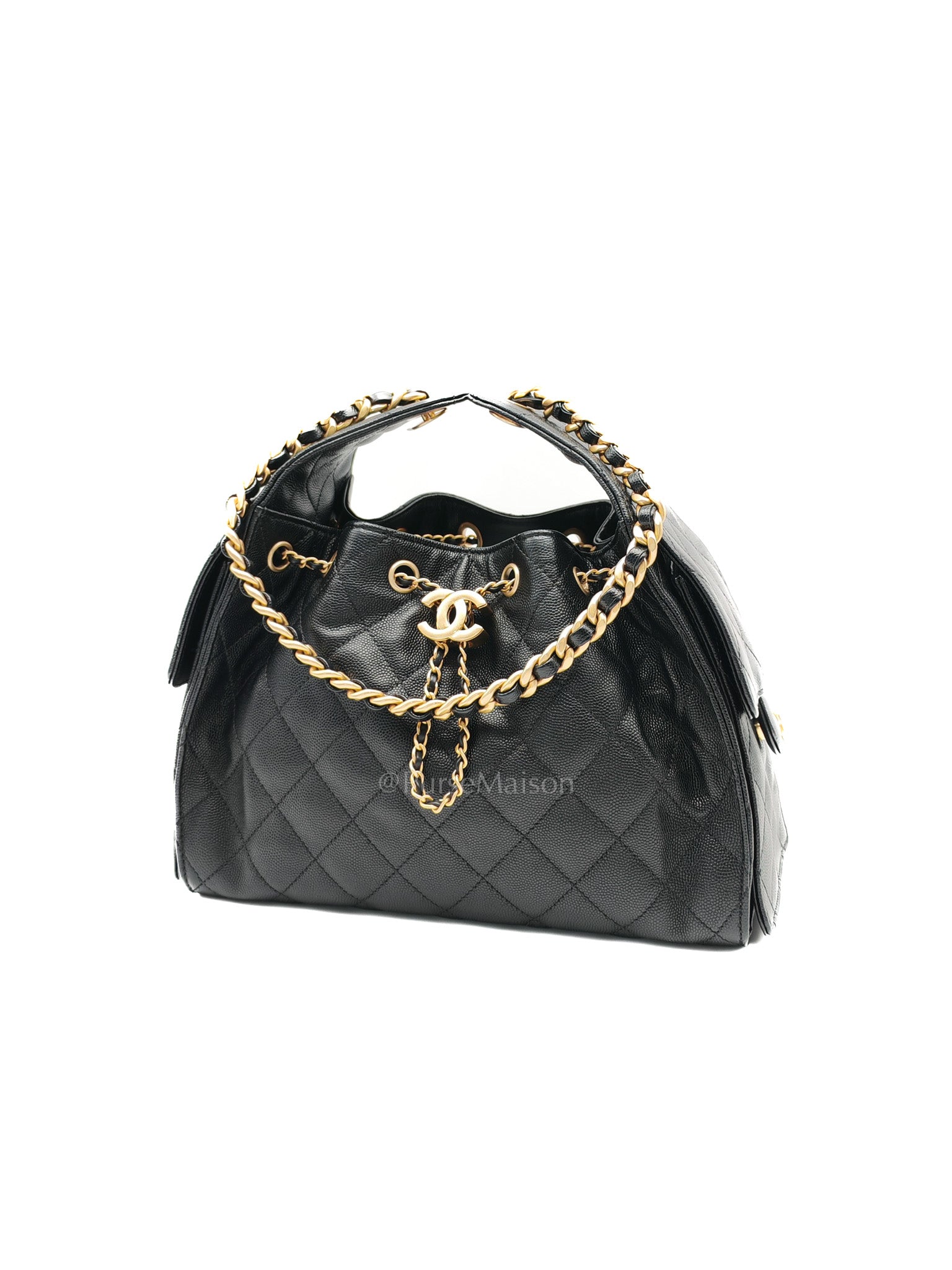 25 Small in Black Caviar Leather Aged Gold Hardware (Microchip) | Purse Maison Luxury Bags Shop