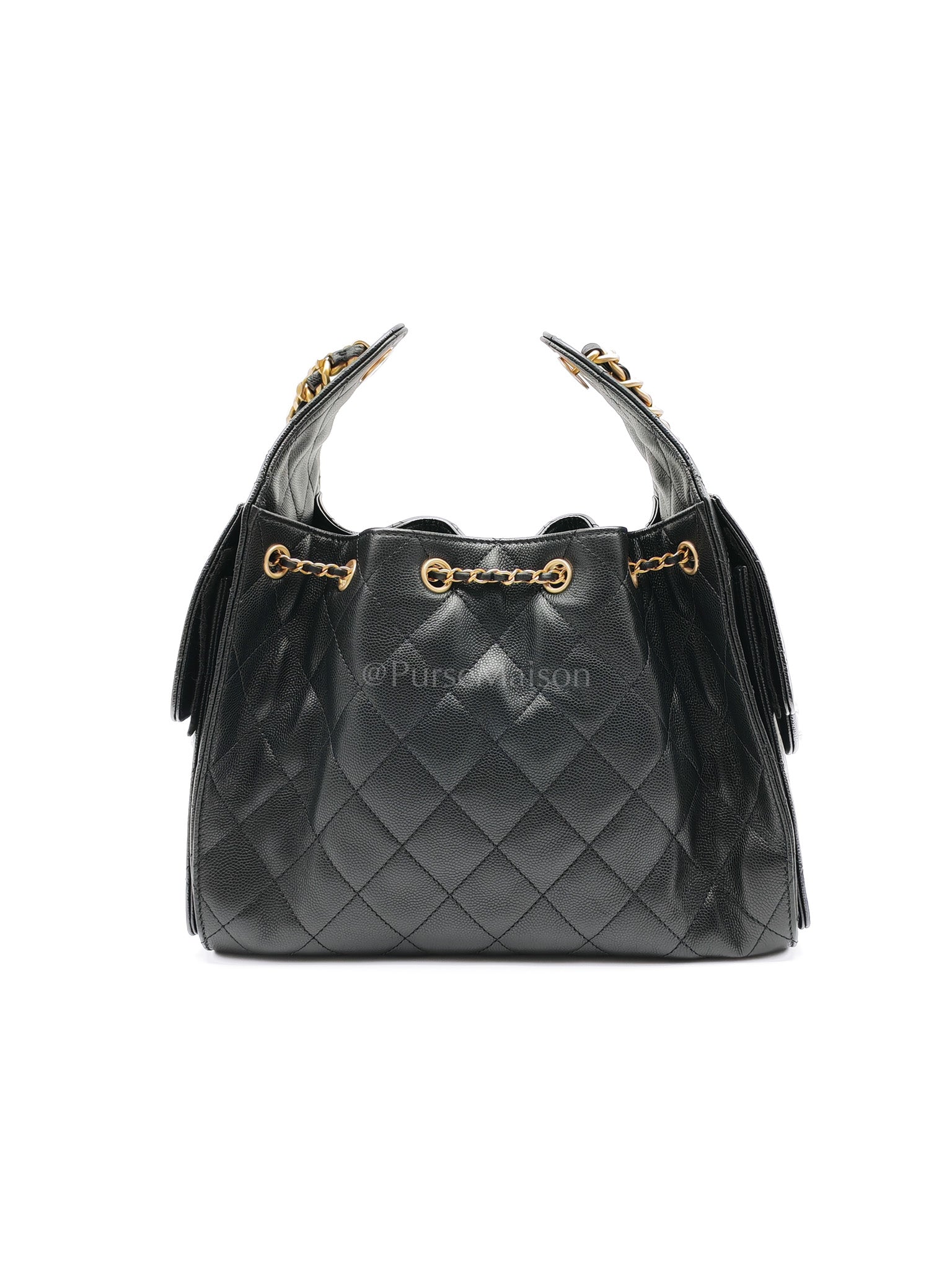 25 Small in Black Caviar Leather Aged Gold Hardware (Microchip) | Purse Maison Luxury Bags Shop