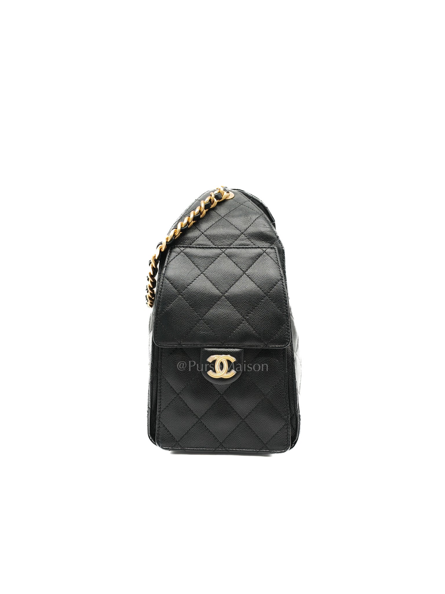 25 Small in Black Caviar Leather Aged Gold Hardware (Microchip) | Purse Maison Luxury Bags Shop