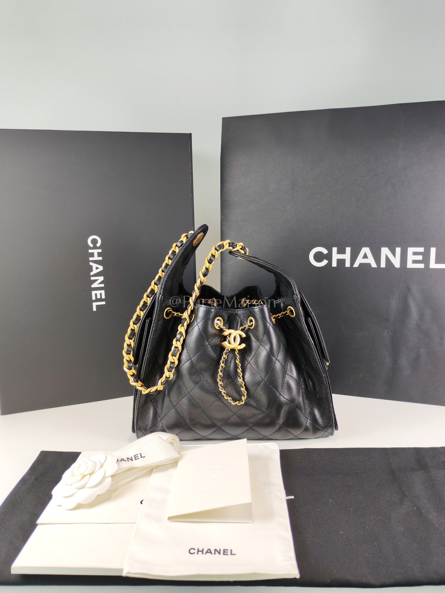 25 Small in Black Caviar Leather Aged Gold Hardware Microchip(K3****X4) | Purse Maison Luxury Bags Shop