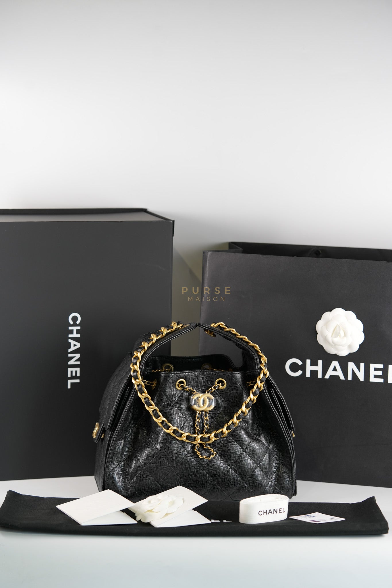 25 Small in Black Caviar Leather and Aged Gold Hardwar (Microchip) | Purse Maison Luxury Bags Shop