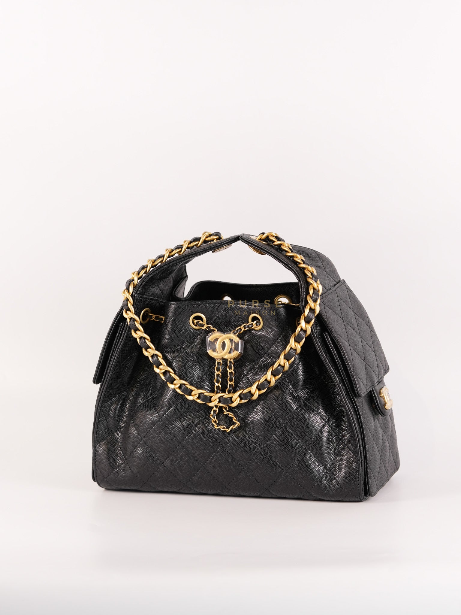 25 Small in Black Caviar Leather and Aged Gold Hardwar (Microchip) | Purse Maison Luxury Bags Shop