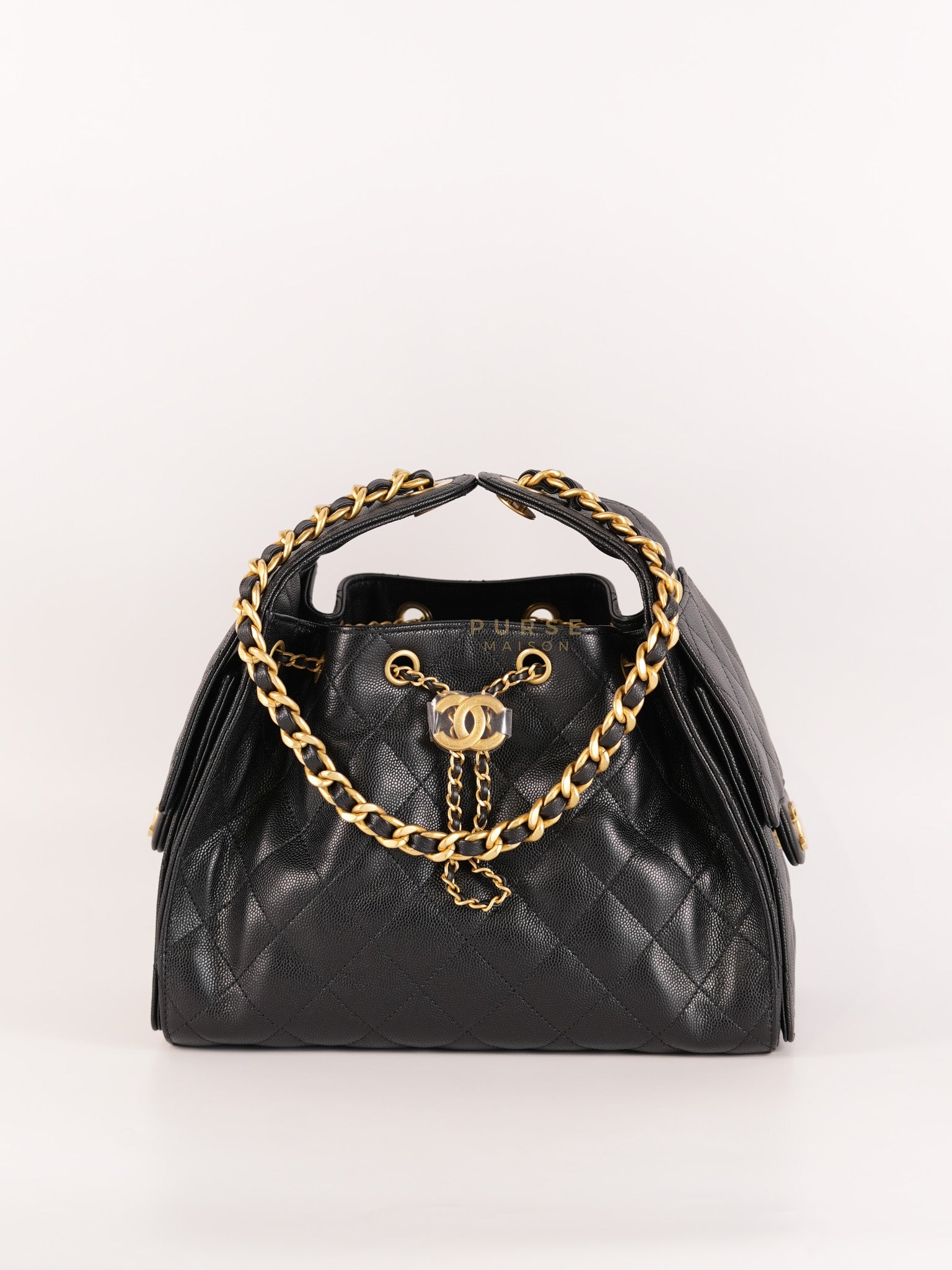 25 Small in Black Caviar Leather and Aged Gold Hardwar (Microchip) | Purse Maison Luxury Bags Shop