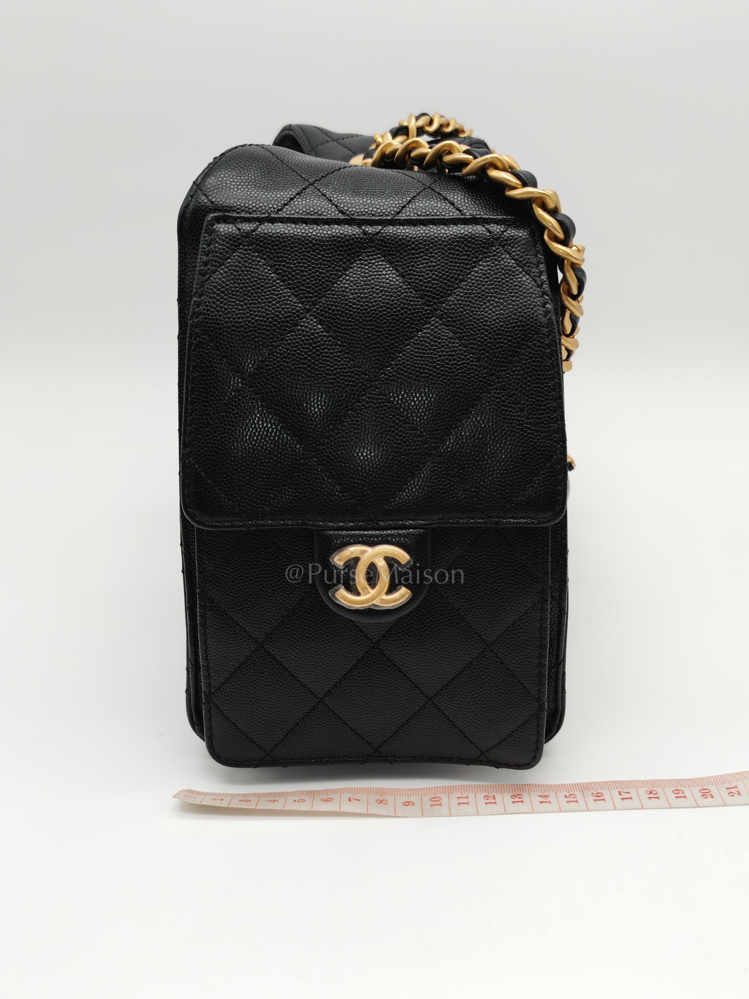 25 Small in Black Caviar Leather and Aged Gold Hardware (Microchip) | Purse Maison Luxury Bags Shop