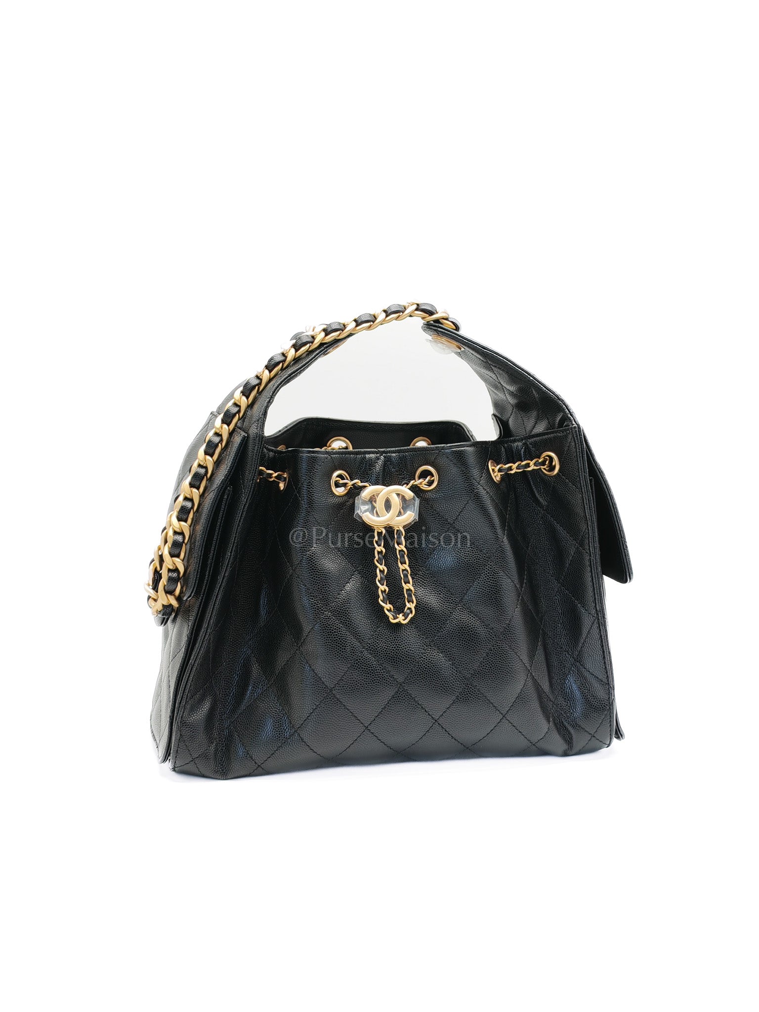 25 Small in Black Caviar Leather and Aged Gold Hardware (Microchip) | Purse Maison Luxury Bags Shop