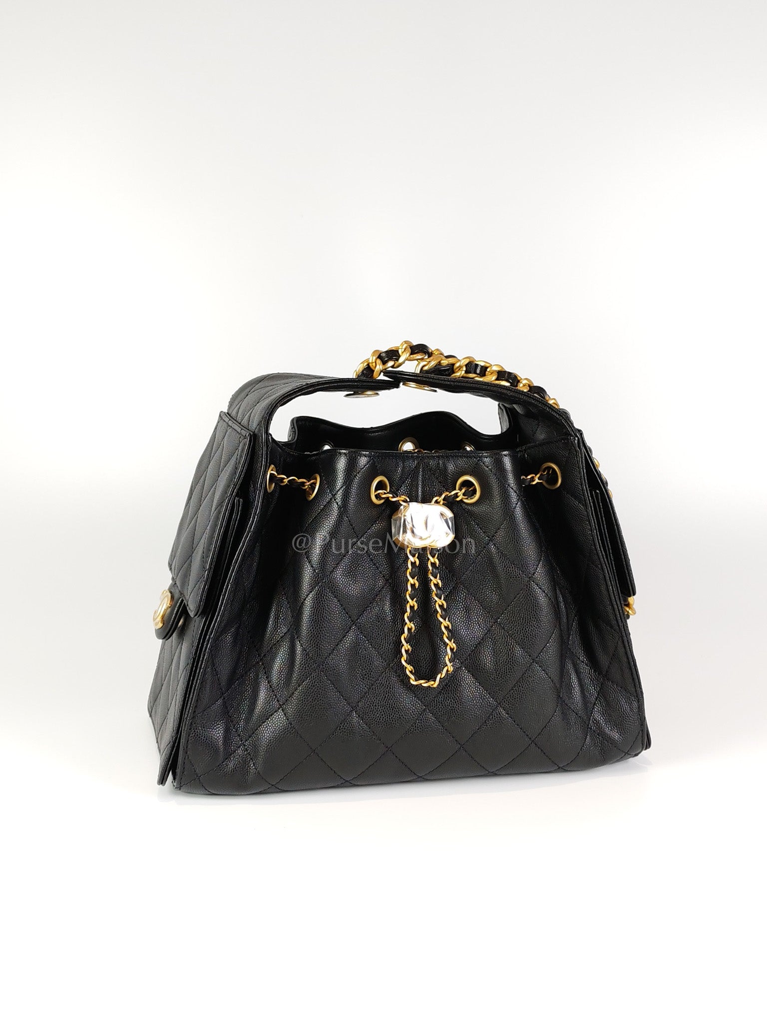 25 Small in Black Caviar Leather and Aged Gold Hardware (Microchip) | Purse Maison Luxury Bags Shop