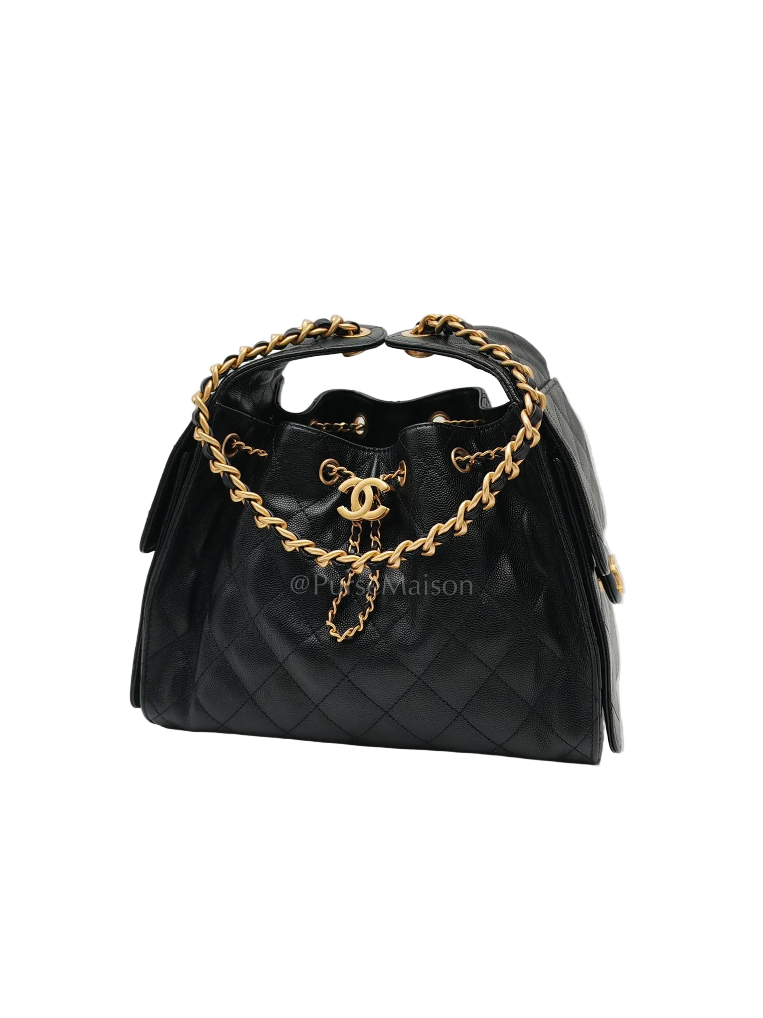 25 Small in Black Caviar Leather and Aged Gold Hardware (Microchip) | Purse Maison Luxury Bags Shop