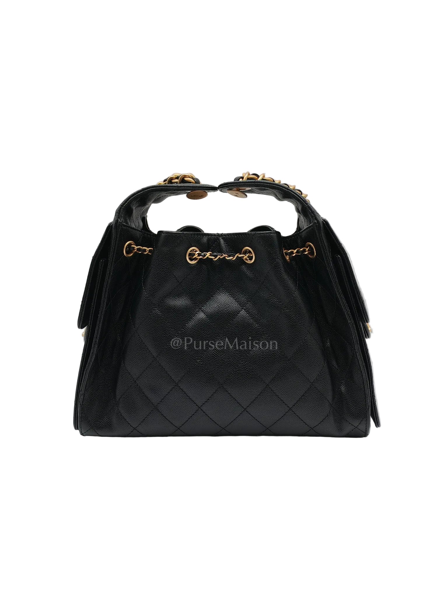 25 Small in Black Caviar Leather and Aged Gold Hardware (Microchip) | Purse Maison Luxury Bags Shop