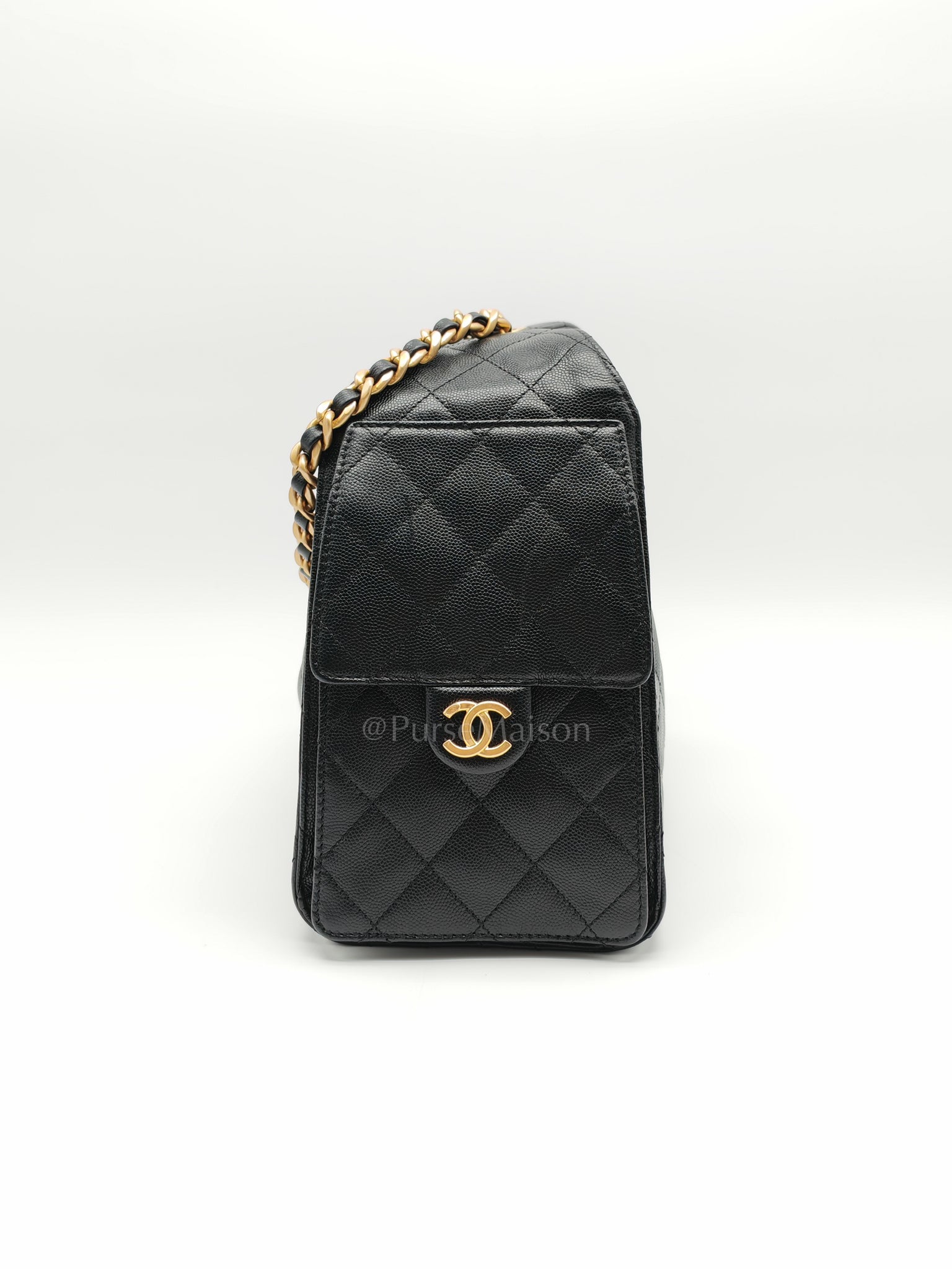 25 Small in Black Caviar Leather and Aged Gold Hardware (Microchip) | Purse Maison Luxury Bags Shop