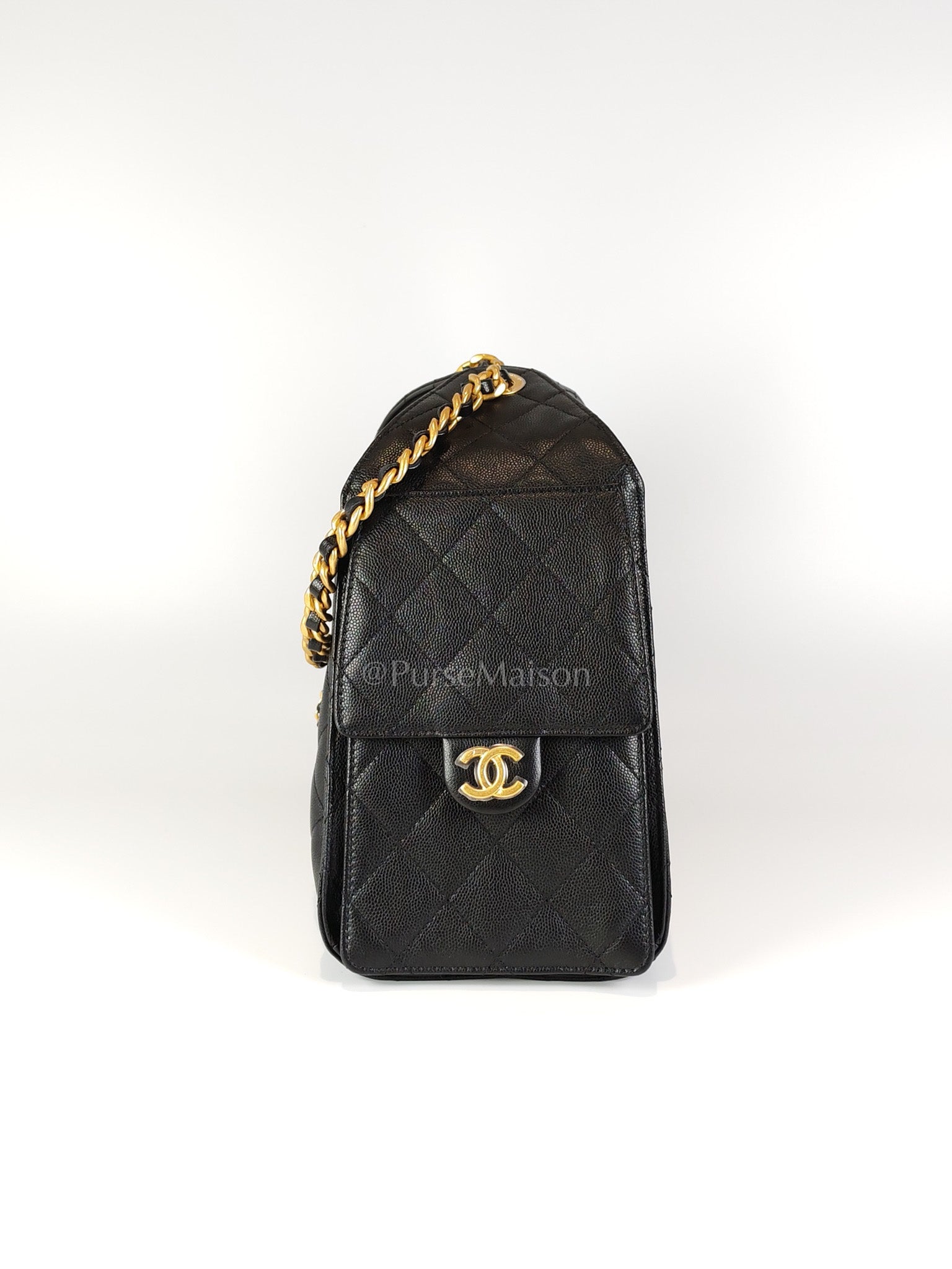 25 Small in Black Caviar Leather and Aged Gold Hardware (Microchip) | Purse Maison Luxury Bags Shop