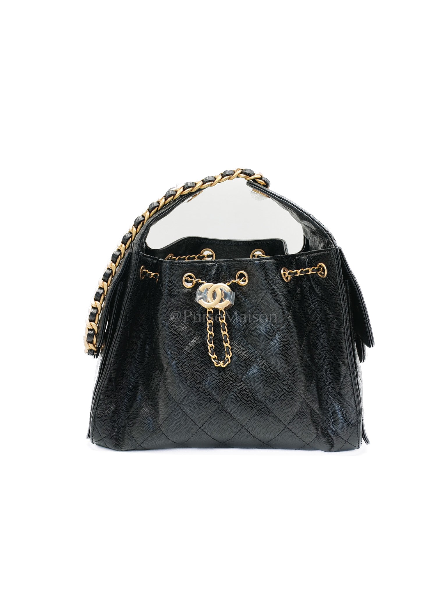25 Small in Black Caviar Leather and Aged Gold Hardware (Microchip) | Purse Maison Luxury Bags Shop