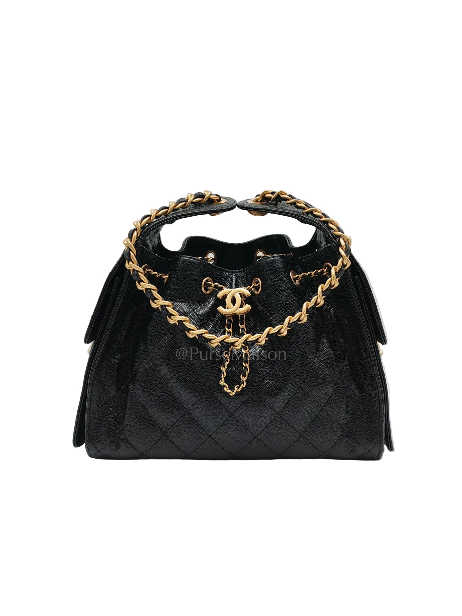 25 Small in Black Caviar Leather and Aged Gold Hardware (Microchip) | Purse Maison Luxury Bags Shop