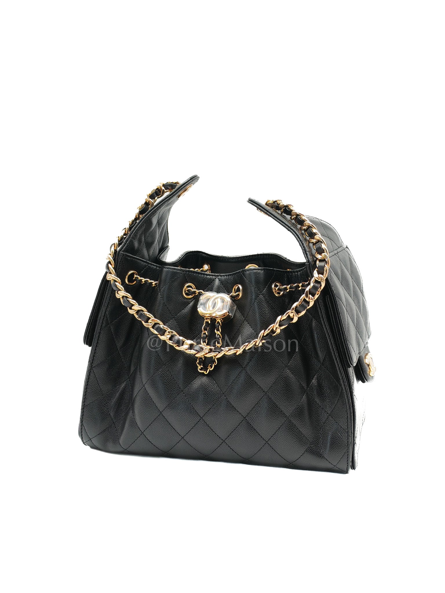 25 Small in Black Caviar Leather and Shiny Gold Hardware (Microchip) | Purse Maison Luxury Bags Shop