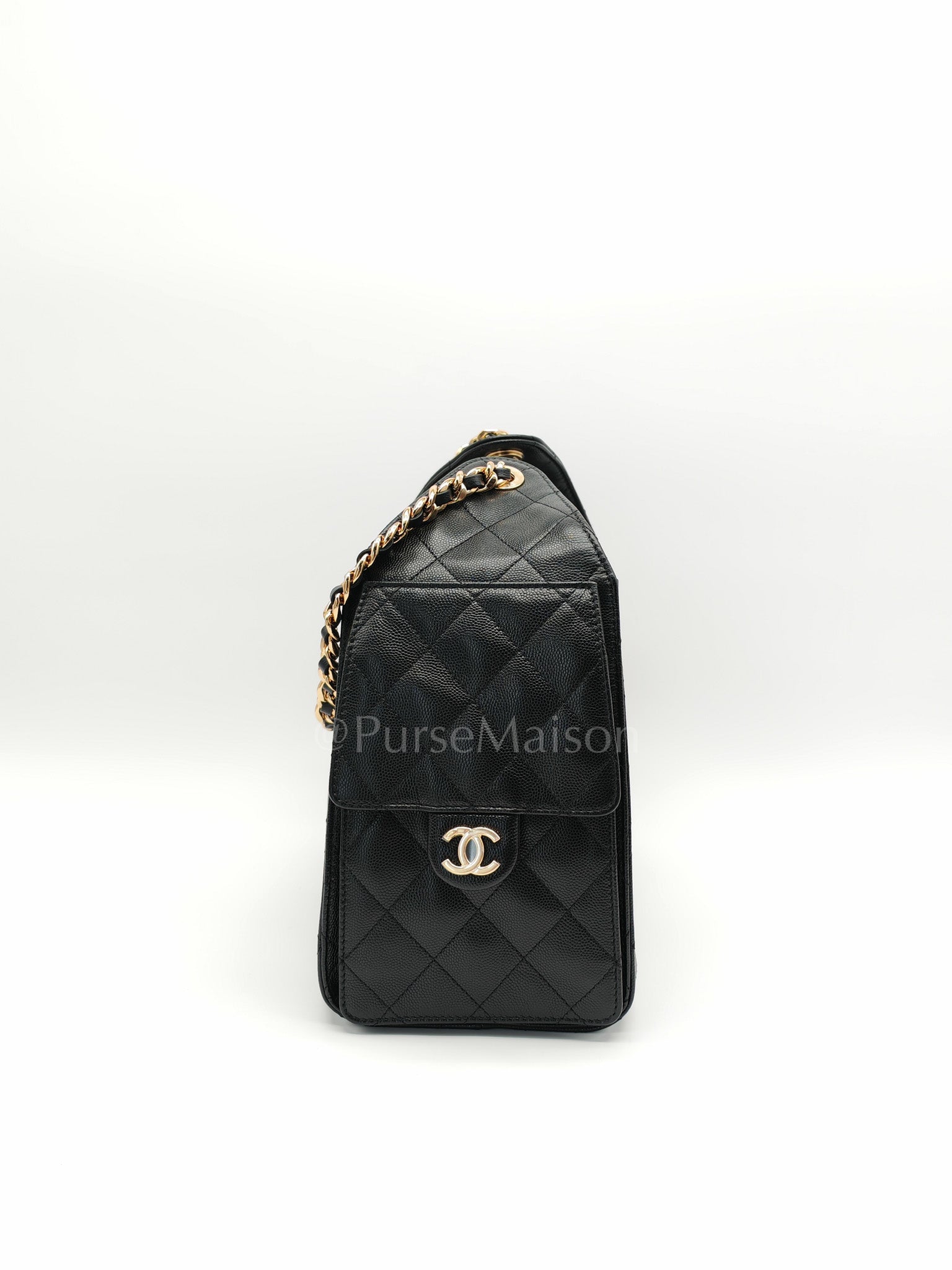 25 Small in Black Caviar Leather and Shiny Gold Hardware (Microchip) | Purse Maison Luxury Bags Shop