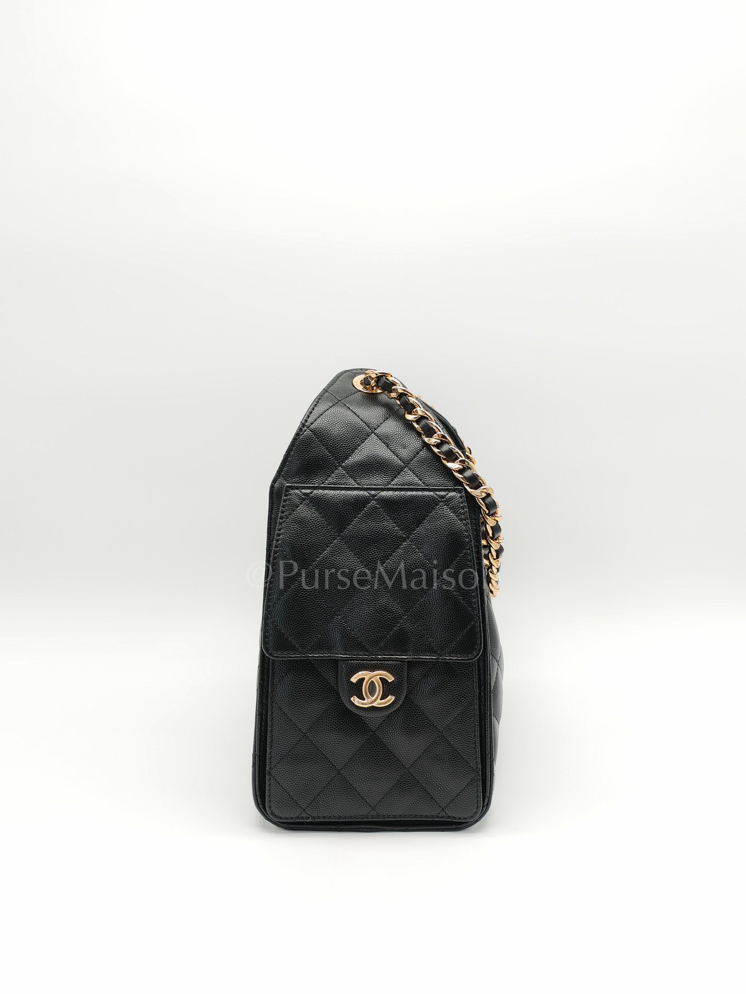 25 Small in Black Caviar Leather and Shiny Gold Hardware (Microchip) | Purse Maison Luxury Bags Shop