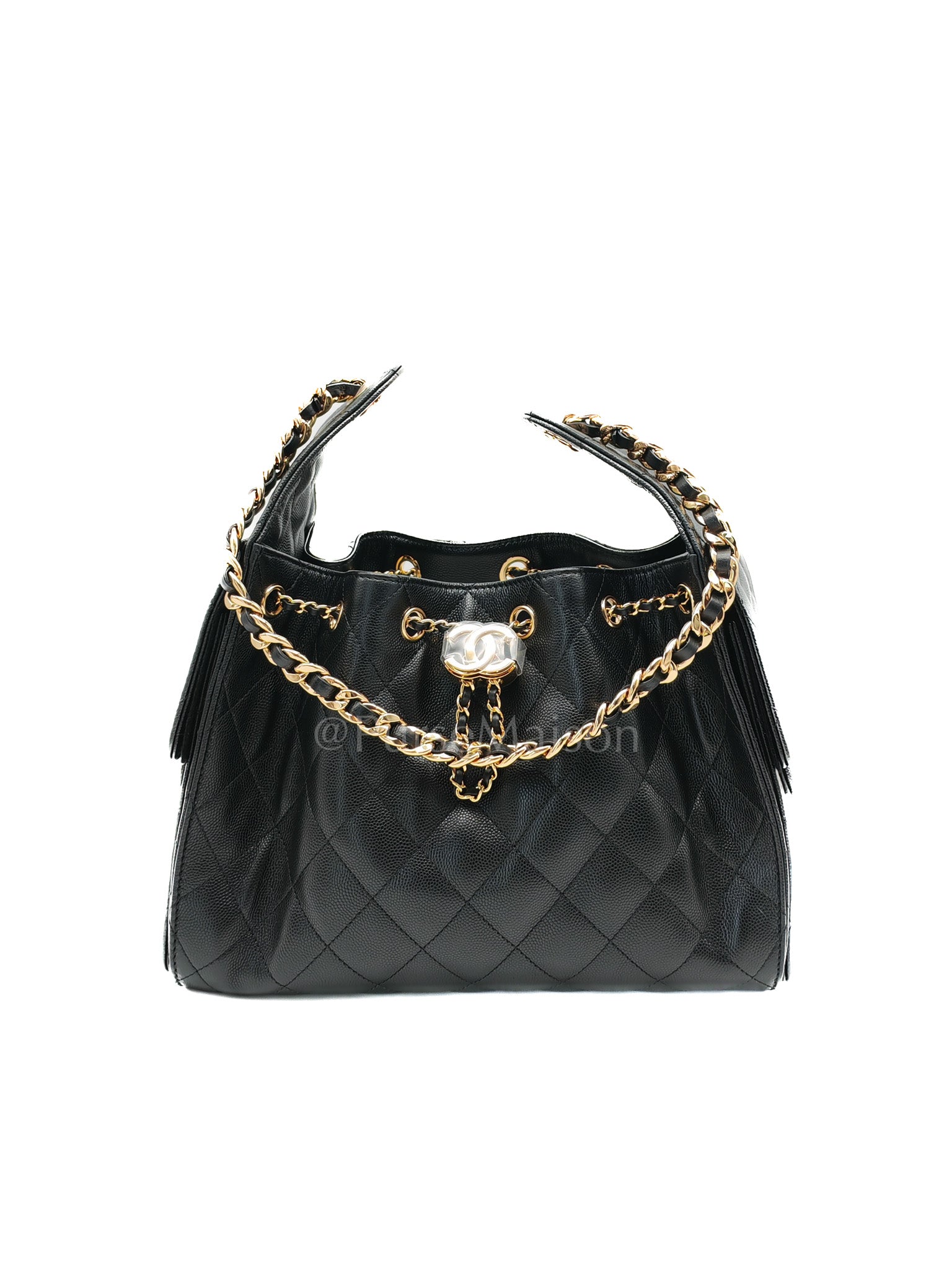 25 Small in Black Caviar Leather and Shiny Gold Hardware (Microchip) | Purse Maison Luxury Bags Shop