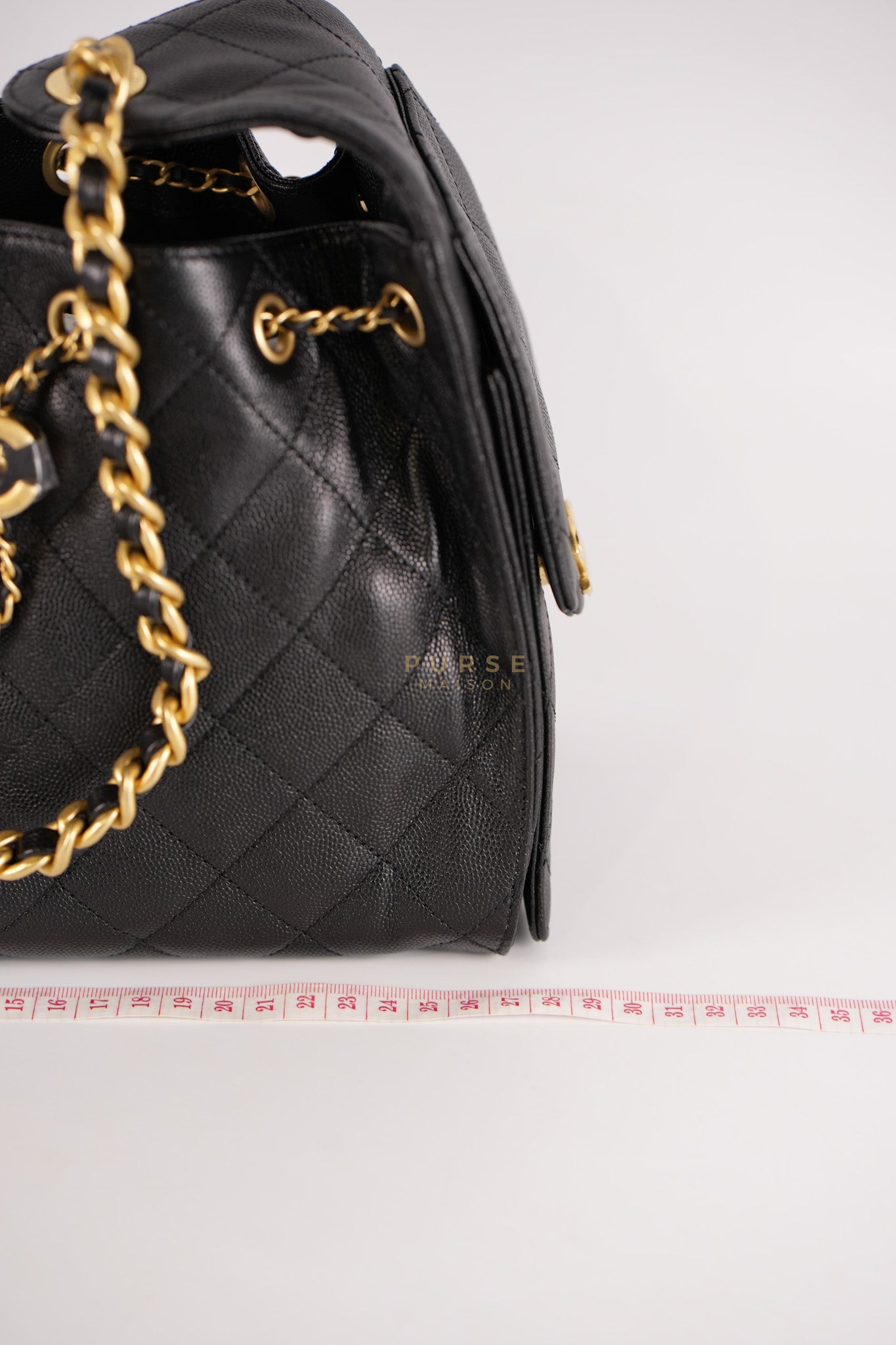 25 Small In Black in Caviar Leather and Aged Gold Hardware (Microchip) | Purse Maison Luxury Bags Shop