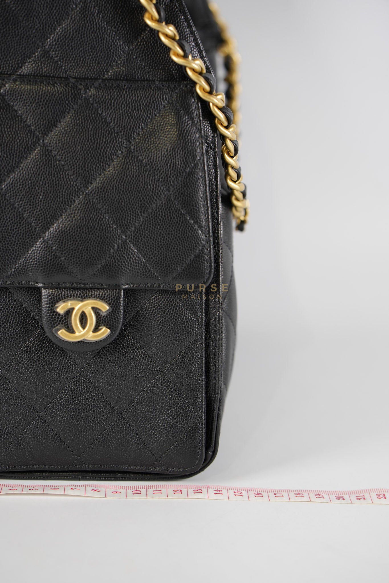 25 Small In Black in Caviar Leather and Aged Gold Hardware (Microchip) | Purse Maison Luxury Bags Shop