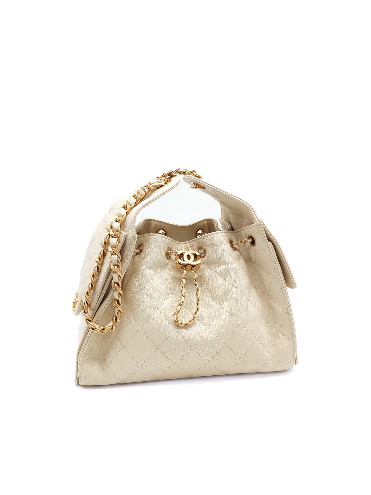 25 Small in Light Beige Leather and Aged Gold Hardware (Microchip) | Purse Maison Luxury Bags Shop