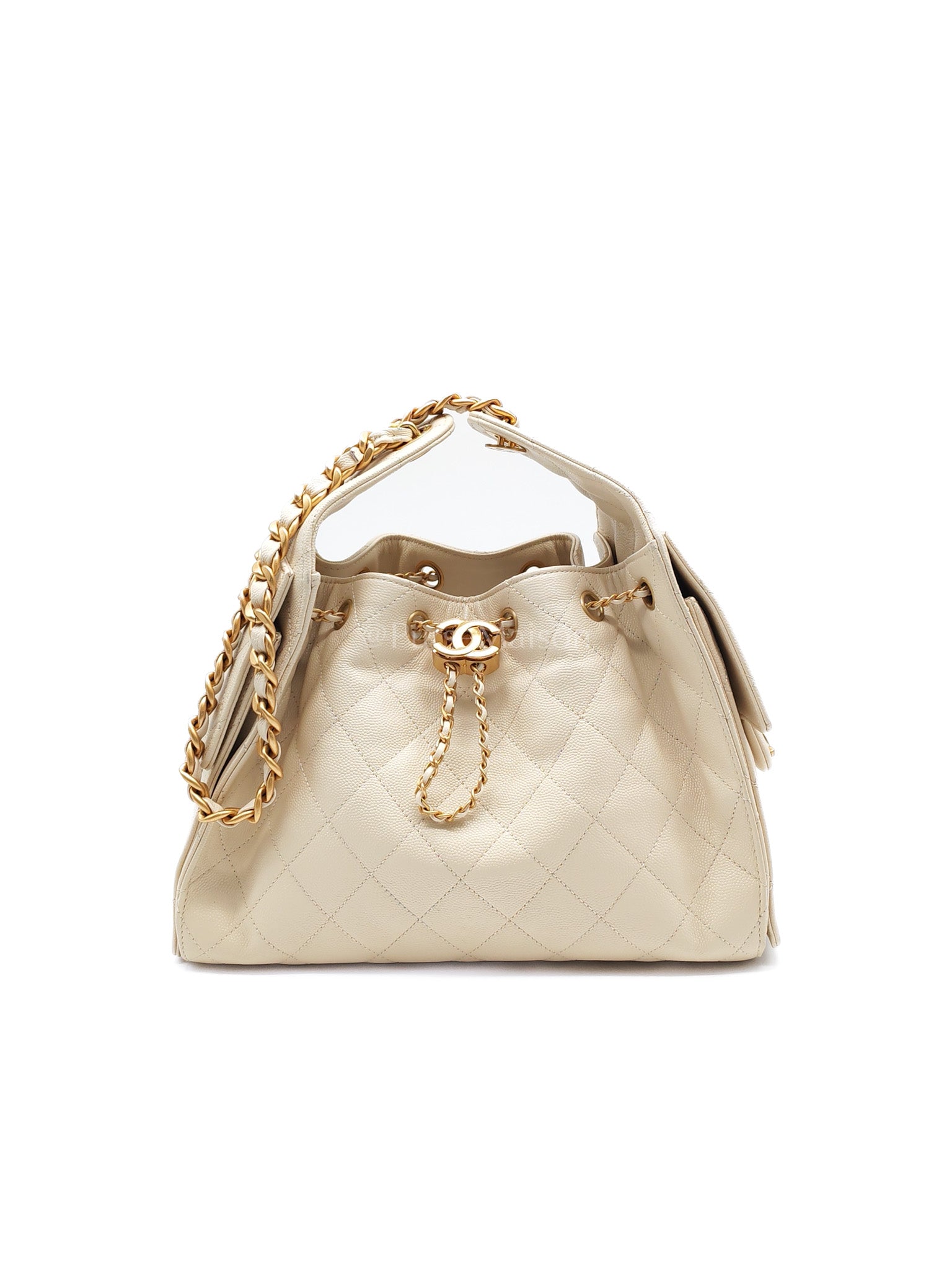 25 Small in Light Beige Leather and Aged Gold Hardware (Microchip) | Purse Maison Luxury Bags Shop