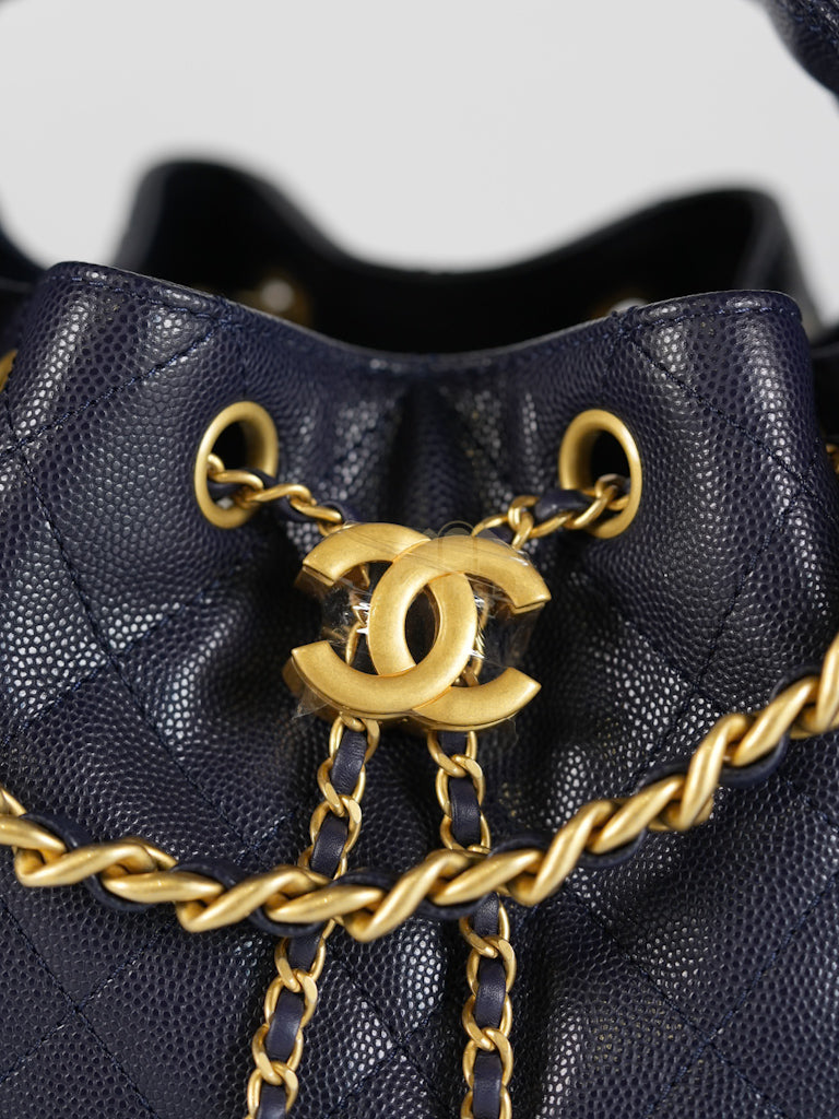 25 Small in Navy Blue Caviar Leather and Aged Gold Hardware (Microchip) | Purse Maison Luxury Bags Shop