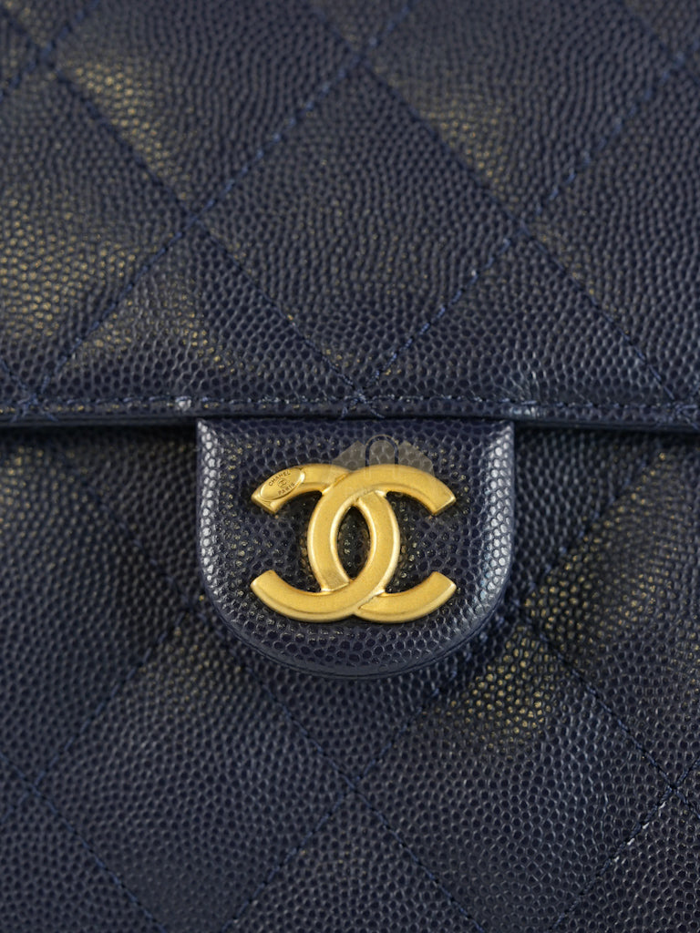 25 Small in Navy Blue Caviar Leather and Aged Gold Hardware (Microchip) | Purse Maison Luxury Bags Shop
