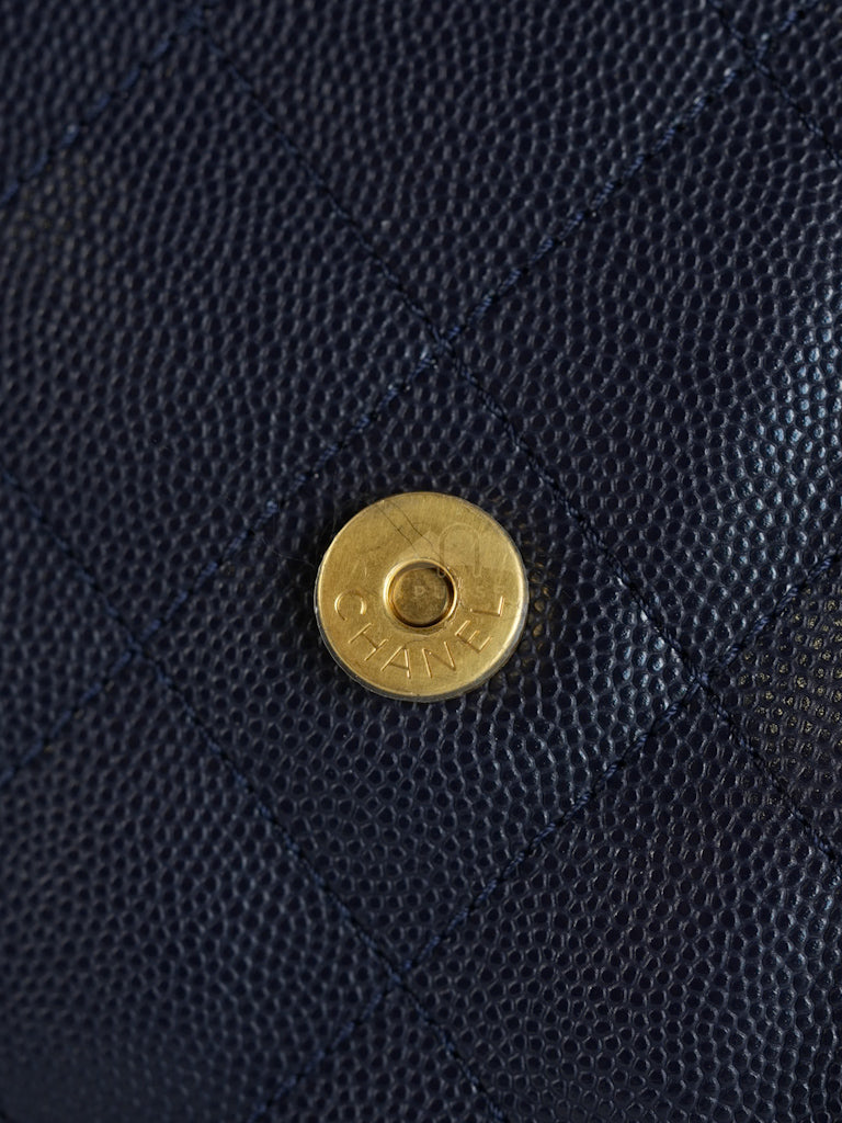 25 Small in Navy Blue Caviar Leather and Aged Gold Hardware (Microchip) | Purse Maison Luxury Bags Shop