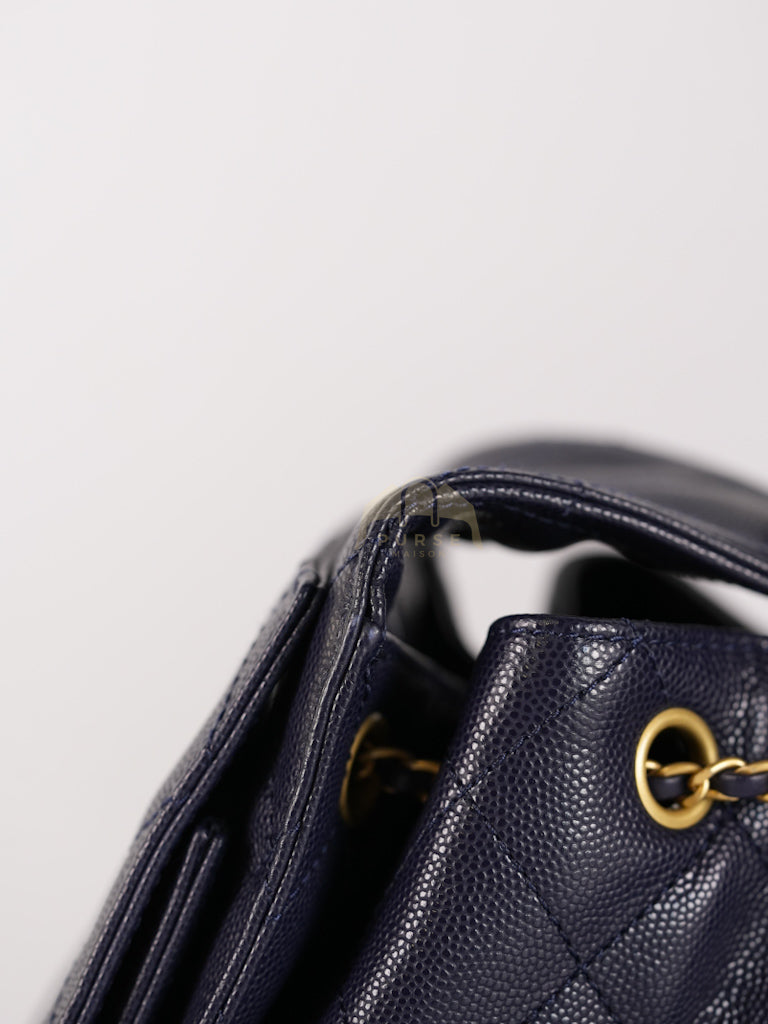 25 Small in Navy Blue Caviar Leather and Aged Gold Hardware (Microchip) | Purse Maison Luxury Bags Shop