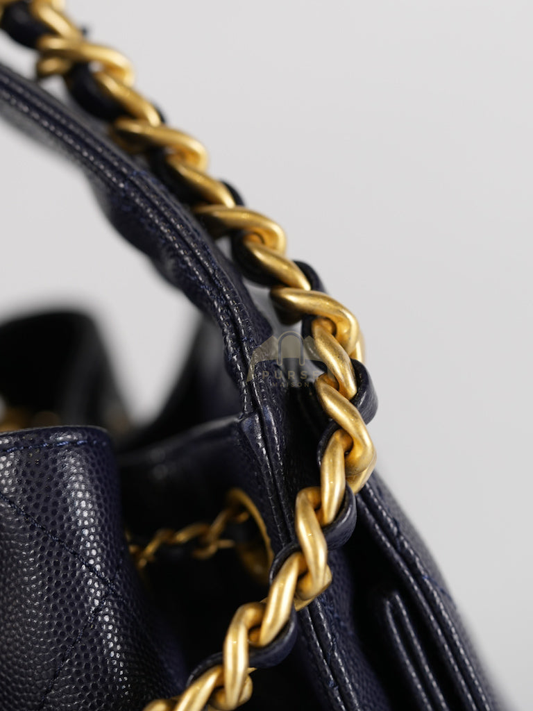 25 Small in Navy Blue Caviar Leather and Aged Gold Hardware (Microchip) | Purse Maison Luxury Bags Shop
