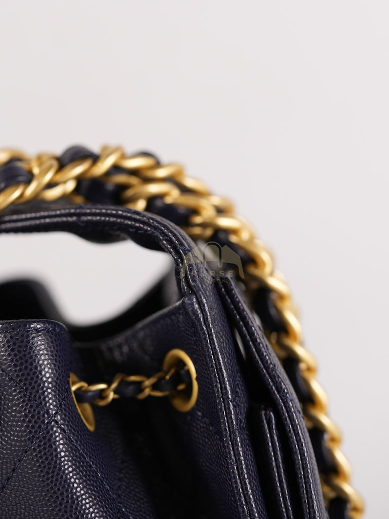 25 Small in Navy Blue Caviar Leather and Aged Gold Hardware (Microchip) | Purse Maison Luxury Bags Shop