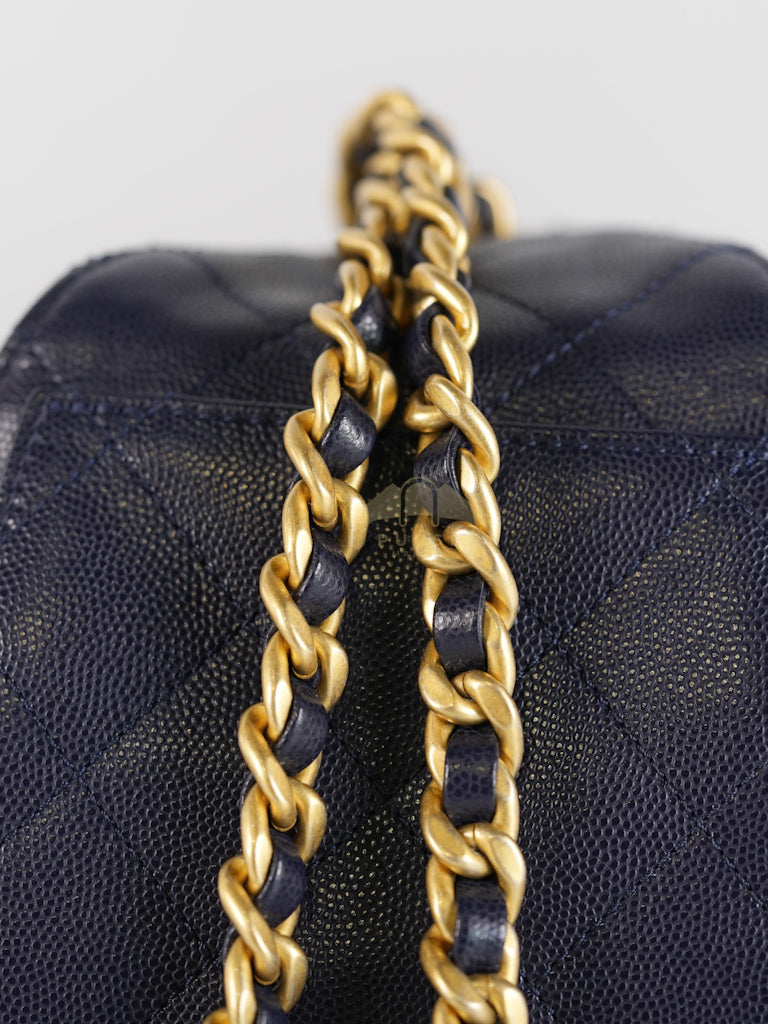 25 Small in Navy Blue Caviar Leather and Aged Gold Hardware (Microchip) | Purse Maison Luxury Bags Shop