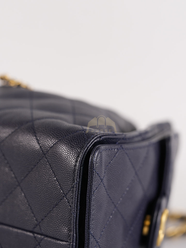 25 Small in Navy Blue Caviar Leather and Aged Gold Hardware (Microchip) | Purse Maison Luxury Bags Shop