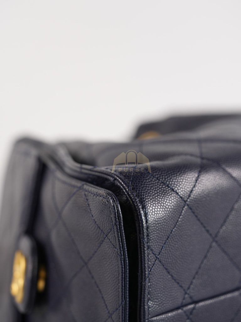 25 Small in Navy Blue Caviar Leather and Aged Gold Hardware (Microchip) | Purse Maison Luxury Bags Shop