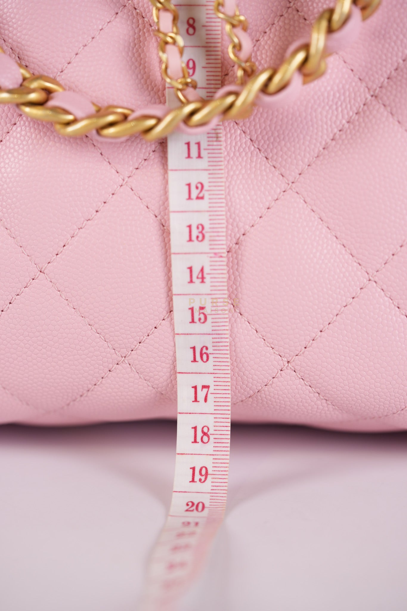 25 Small in Rose Clair Caviar Leather and Aged Gold Hardware (Microchip) | Purse Maison Luxury Bags Shop